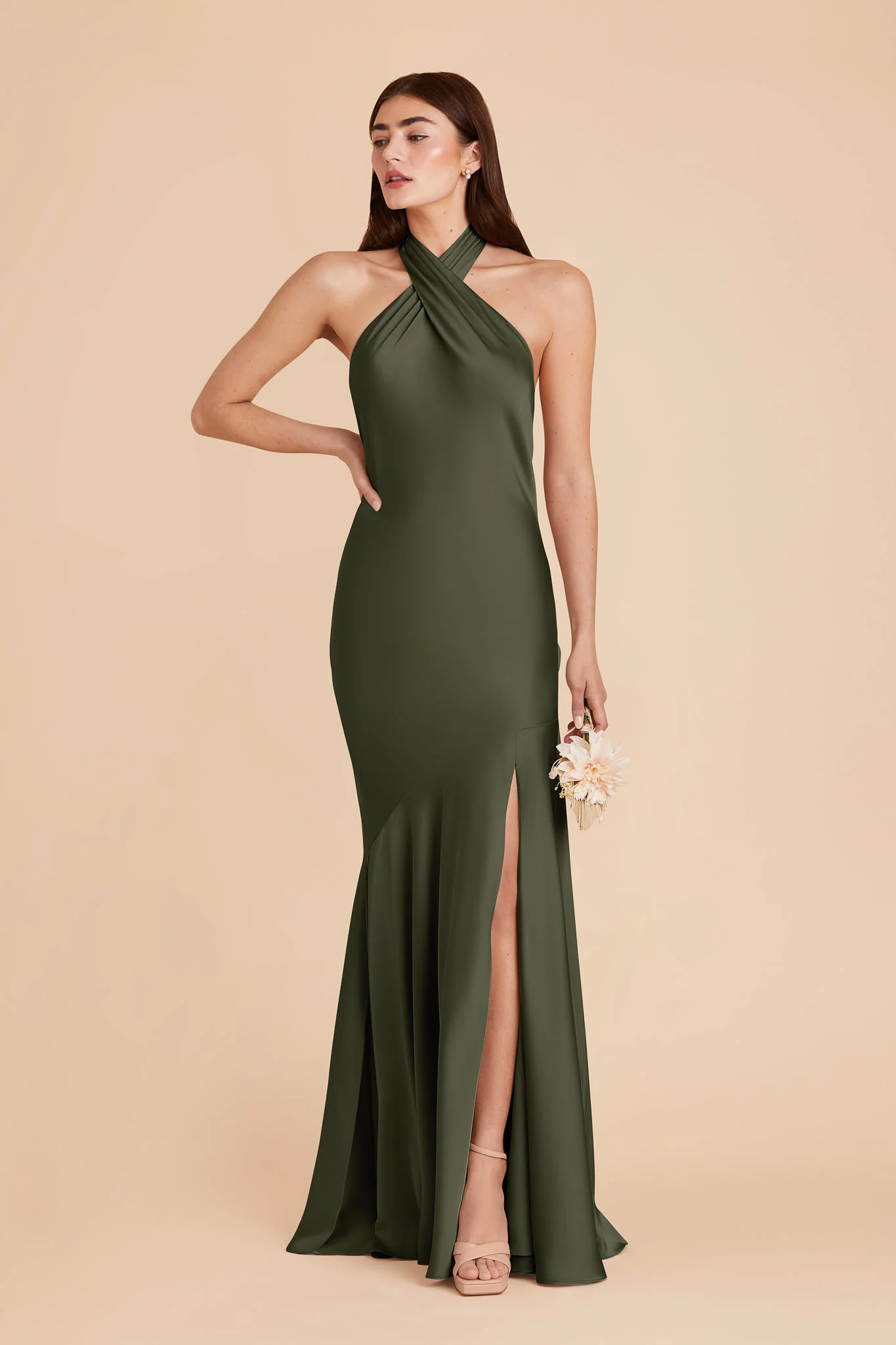 Matte Satin Olive Dress - XNAUWBI