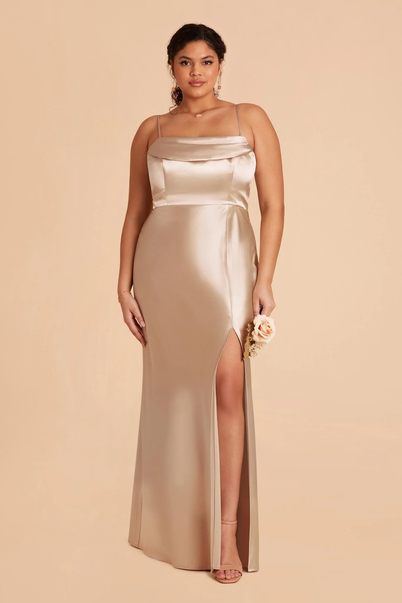 Shiny Satin Neutral Champagne Dress - XNAUWBI