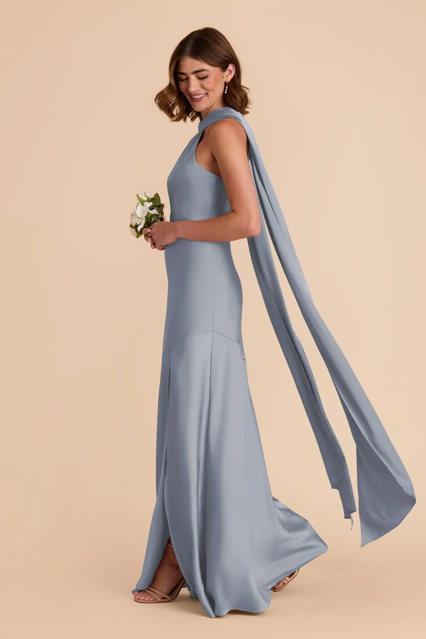 Matte Satin Dusty Blue Dress - XNAUWBI