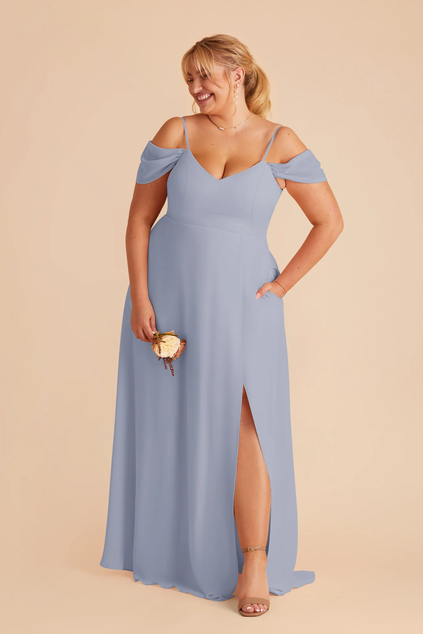 Chiffon Dusty Blue Dress - XNAUWBI