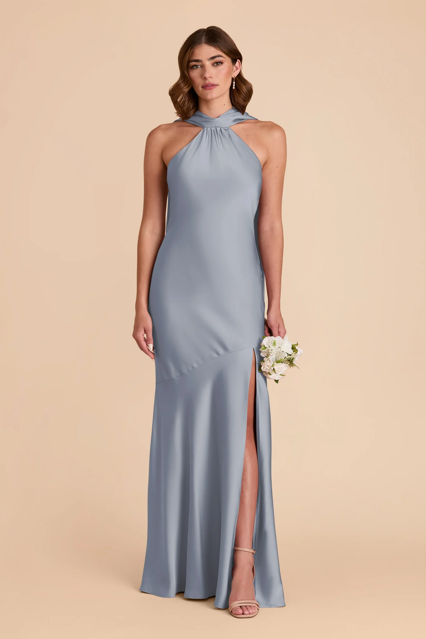 Matte Satin Dusty Blue Dress - XNAUWBI