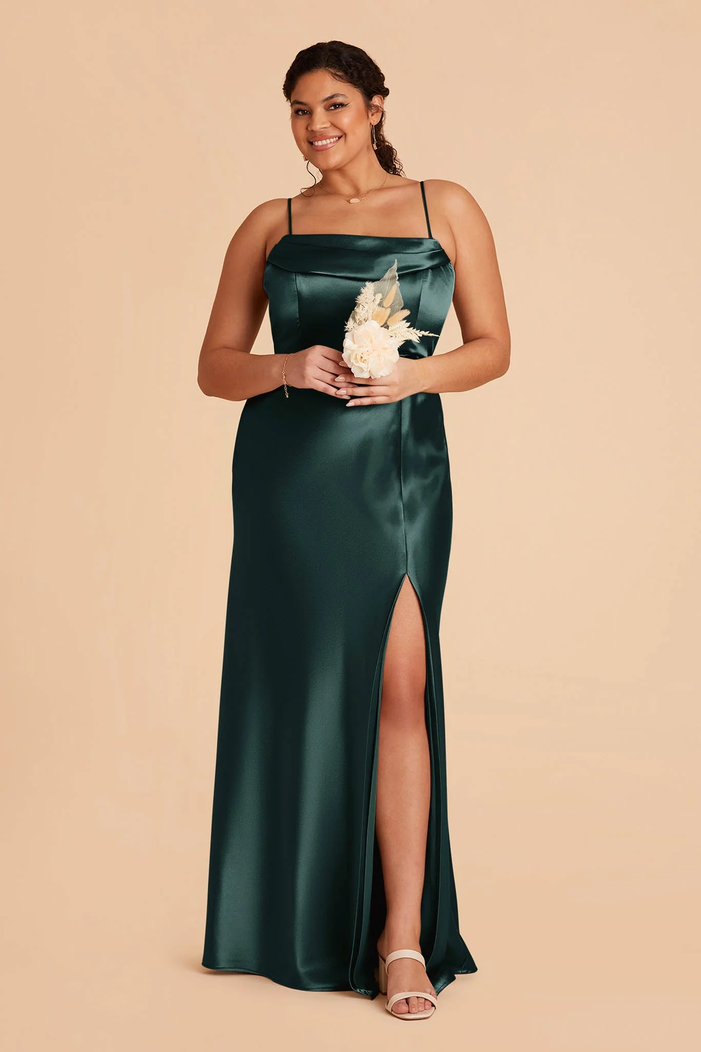 Shiny Satin Emerald Dress - XNAUWBI