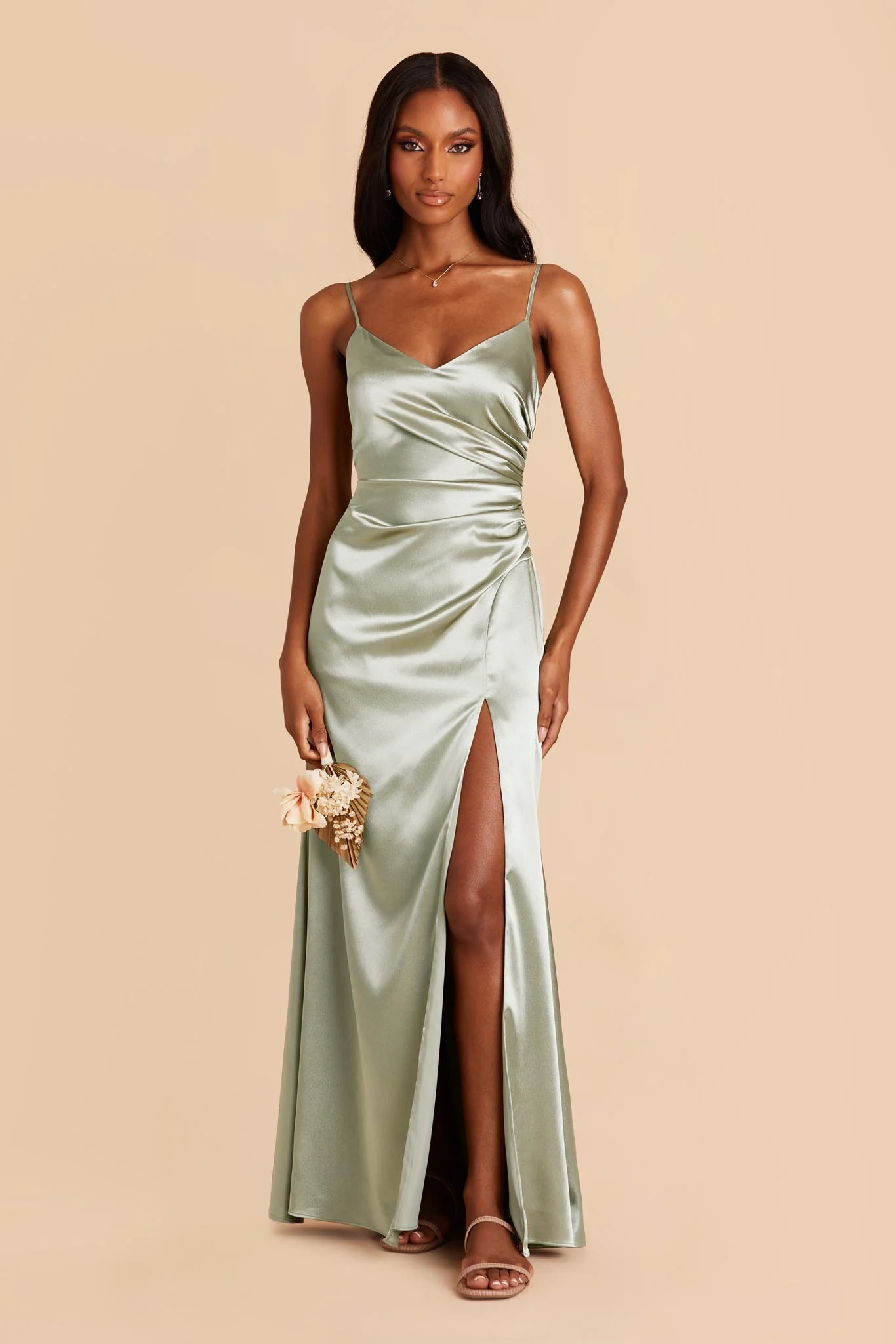 Shiny Satin Sage Dress - XNAUWBI