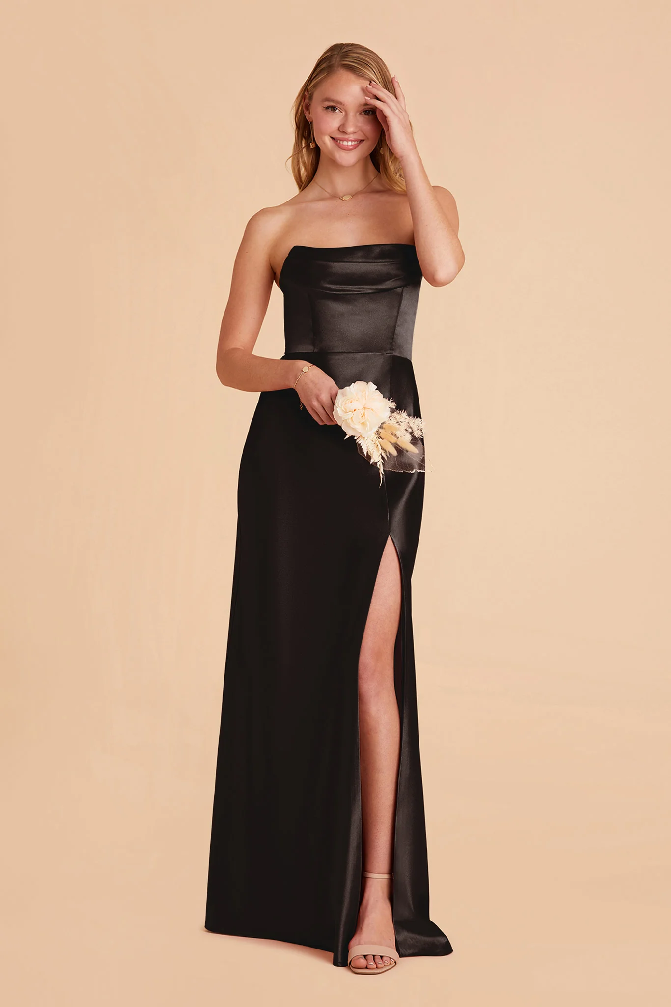 Shiny Satin Black Dress - XNAUWBI