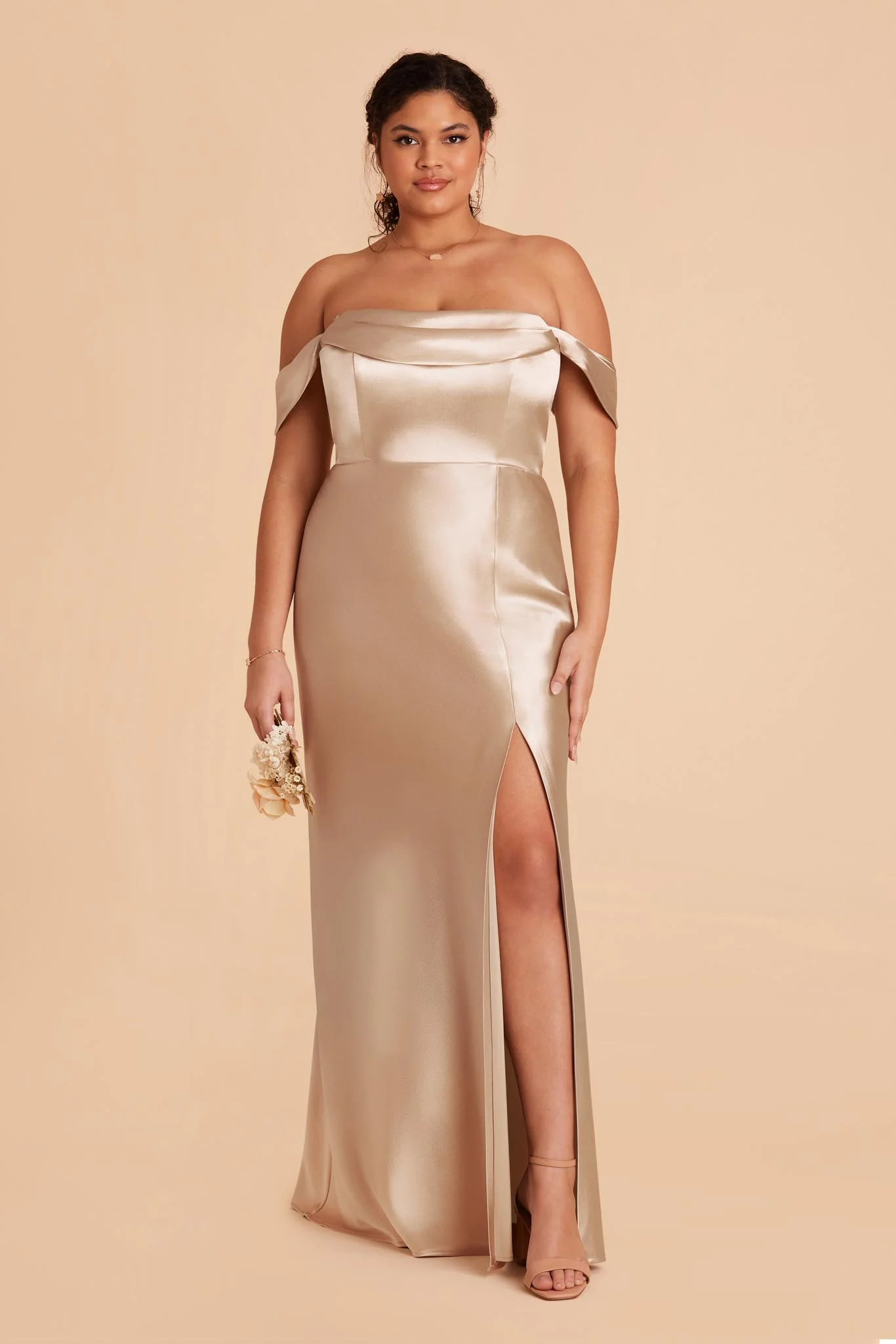 Shiny Satin Neutral Champagne Dress - XNAUWBI