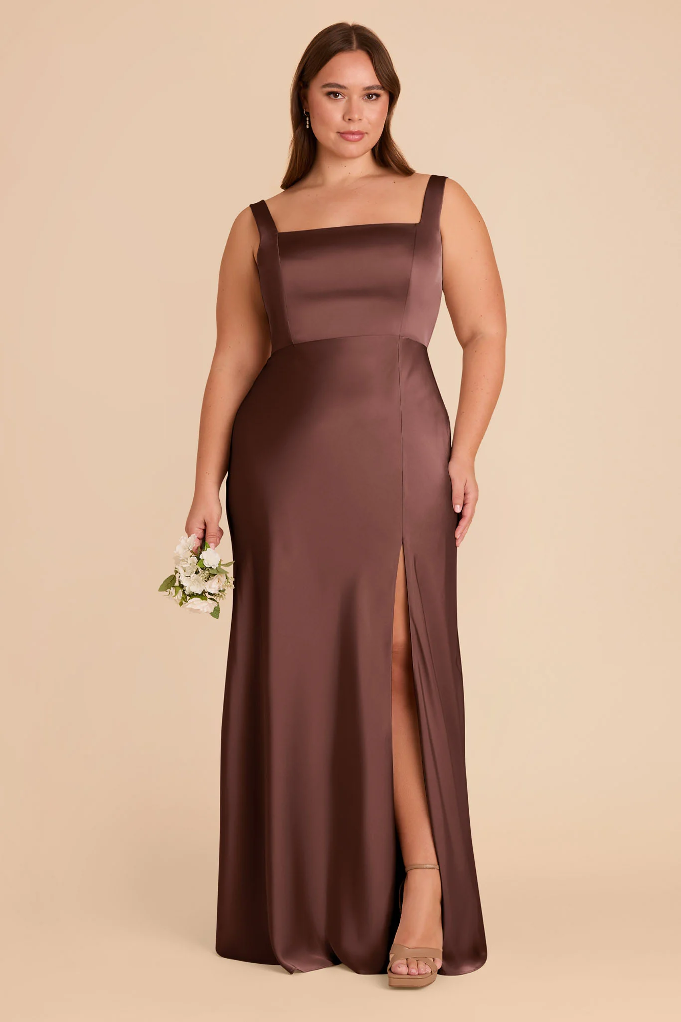 Matte Satin Chocolate Brown Dress - XNAUWBI