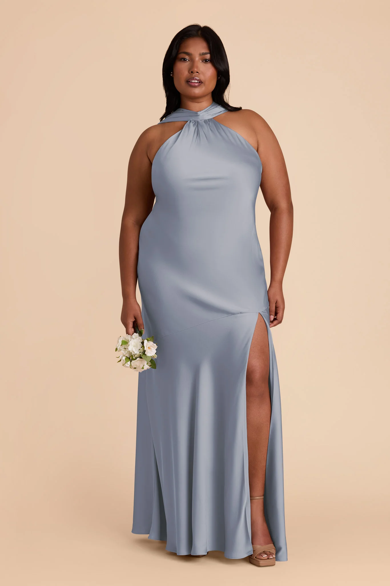 Matte Satin Dusty Blue Dress - XNAUWBI