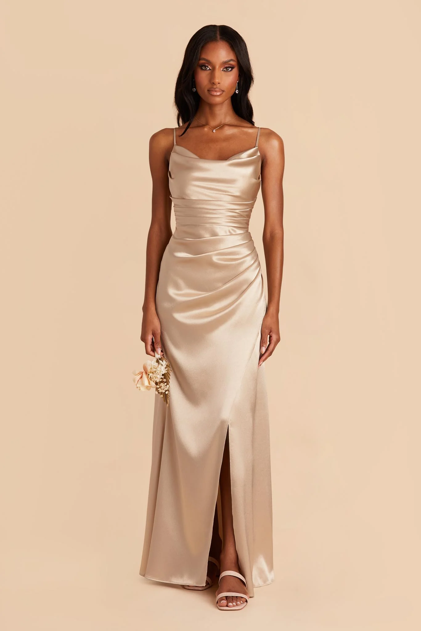 Shiny Satin Neutral Champagne Dress - XNAUWBI