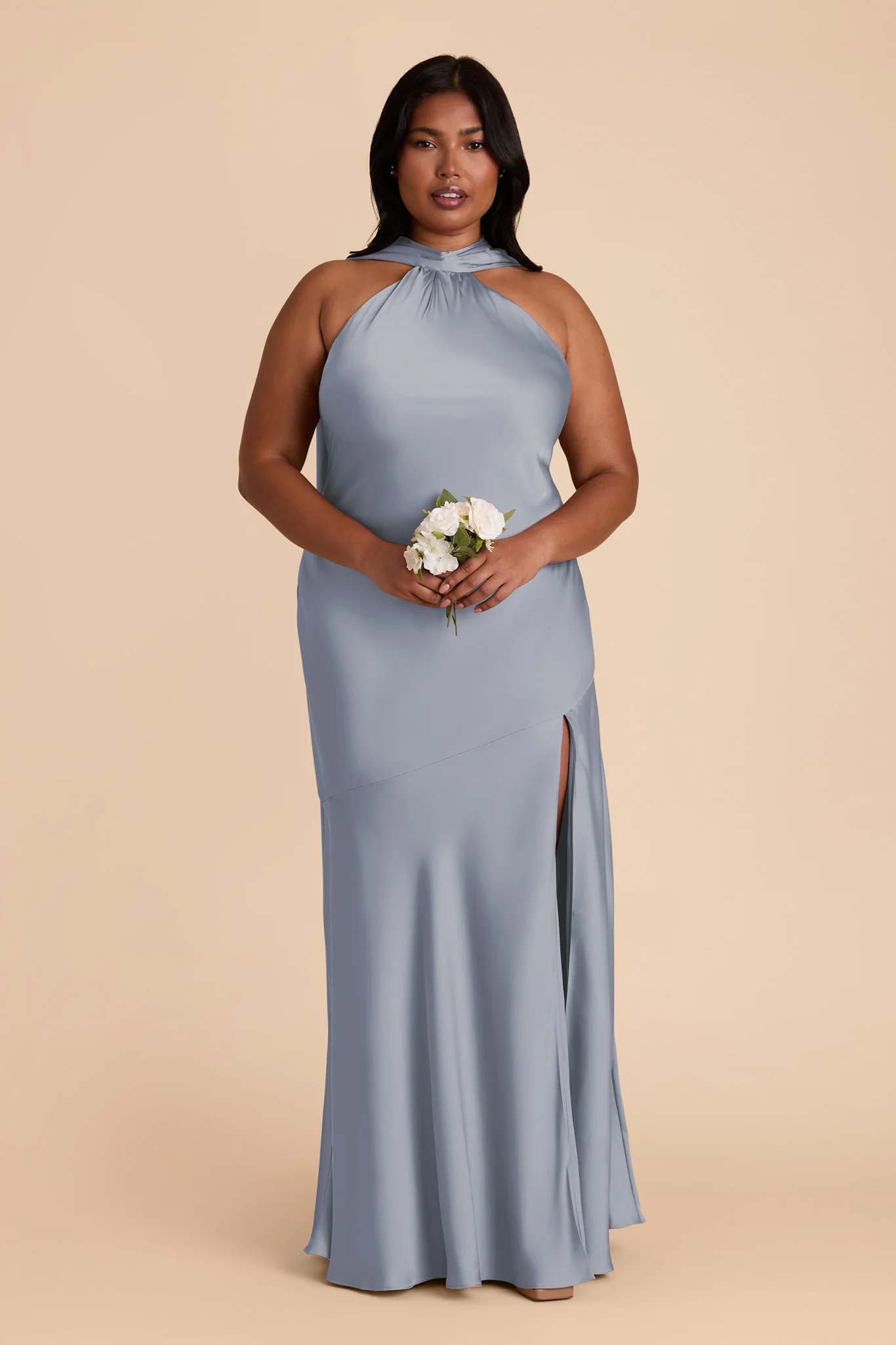 Matte Satin Dusty Blue Dress - XNAUWBI