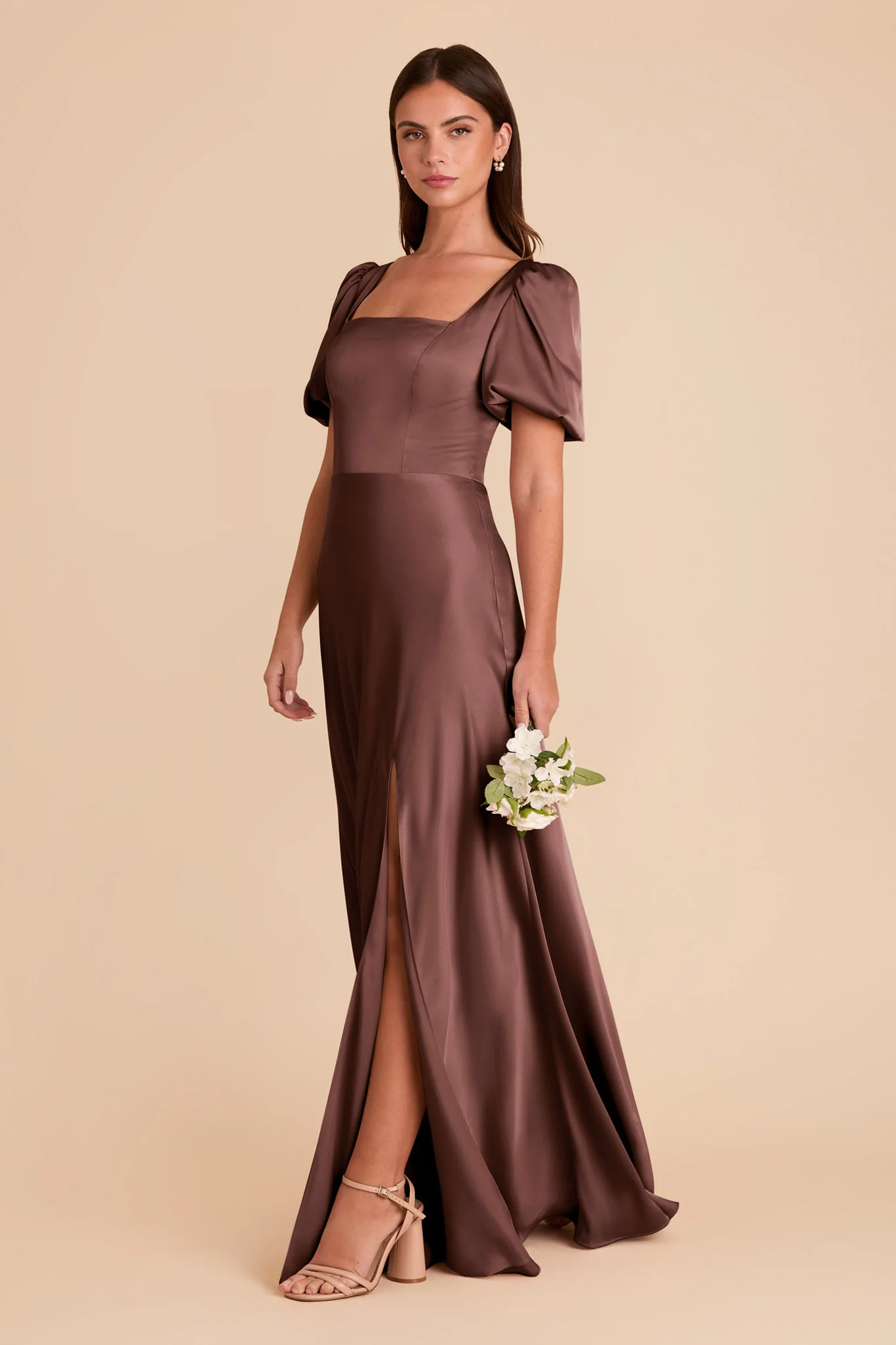 Matte Satin Chocolate Brown Dress - XNAUWBI