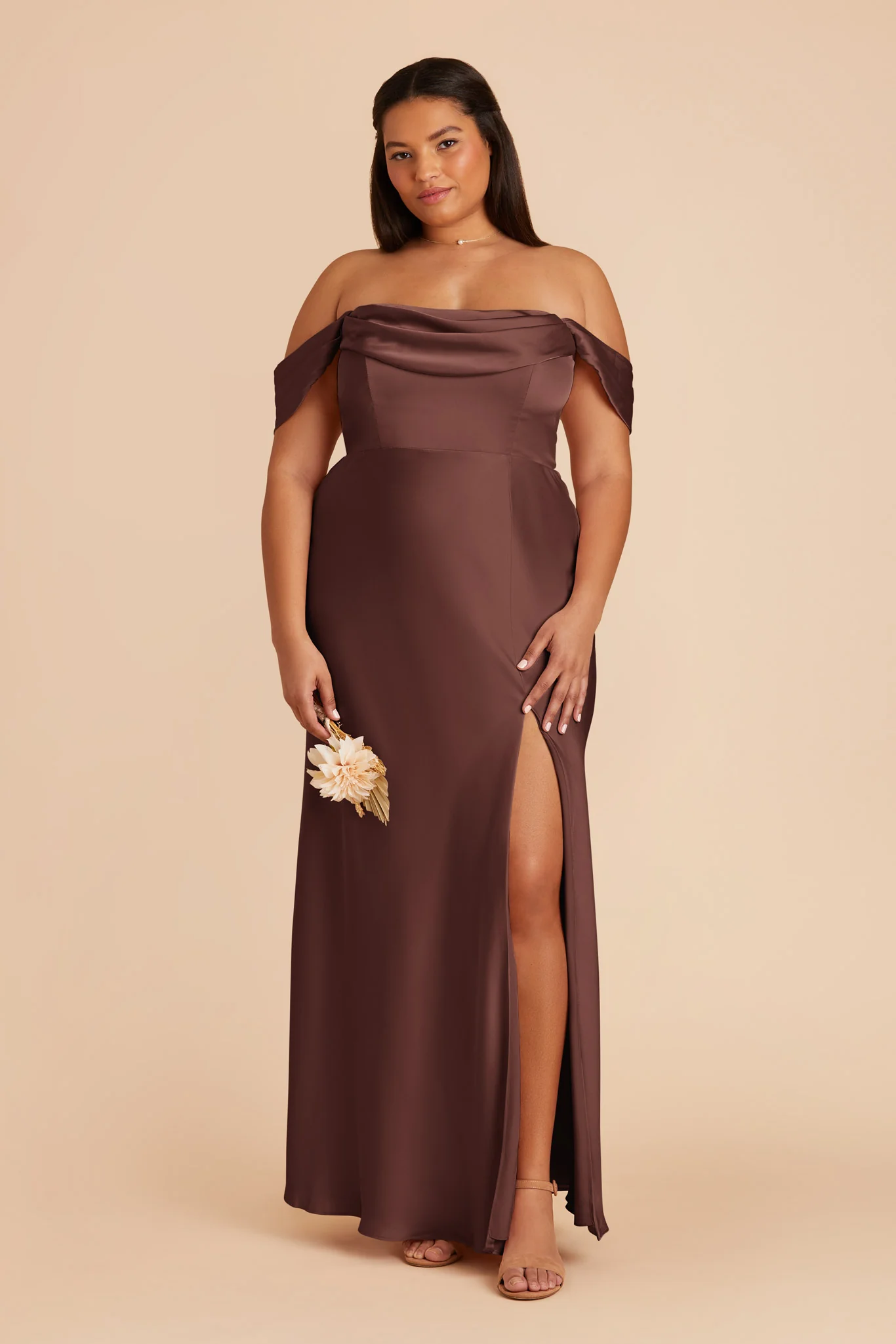 Matte Satin Chocolate Brown Dress - XNAUWBI