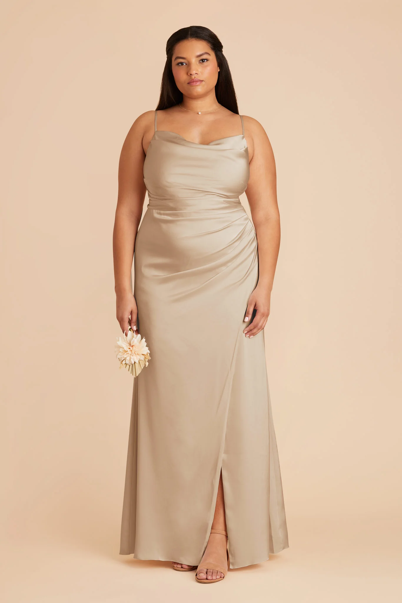 Matte Satin Neutral Champagne Dress - XNAUWBI