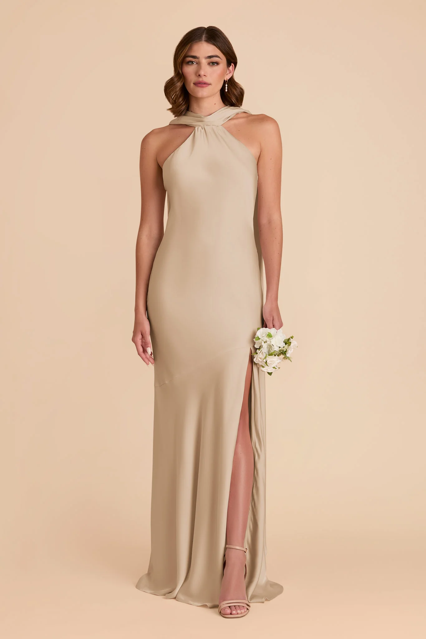 Matte Satin Neutral Champagne Dress - XNAUWBI