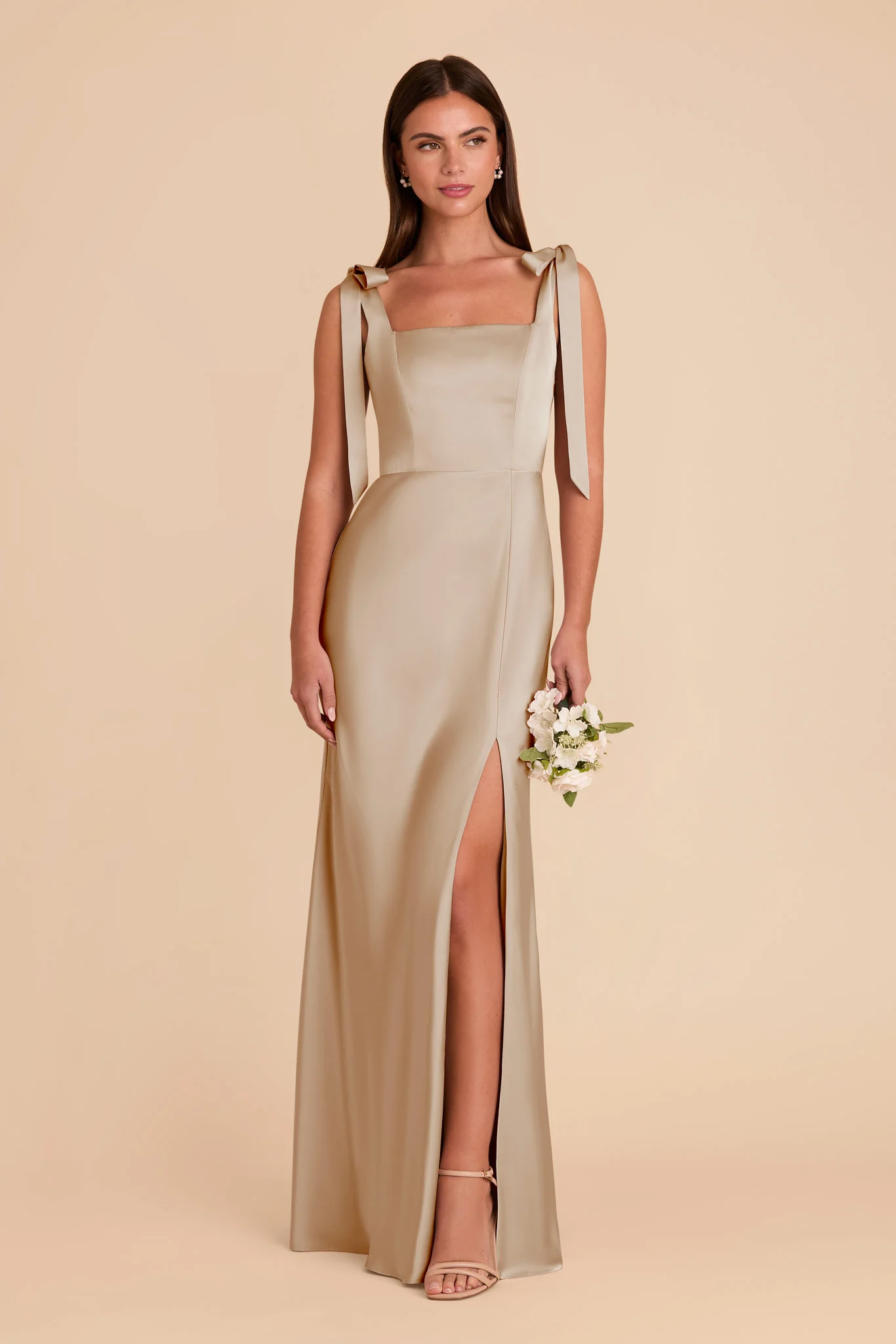 Matte Satin Neutral Champagne Dress - XNAUWBI
