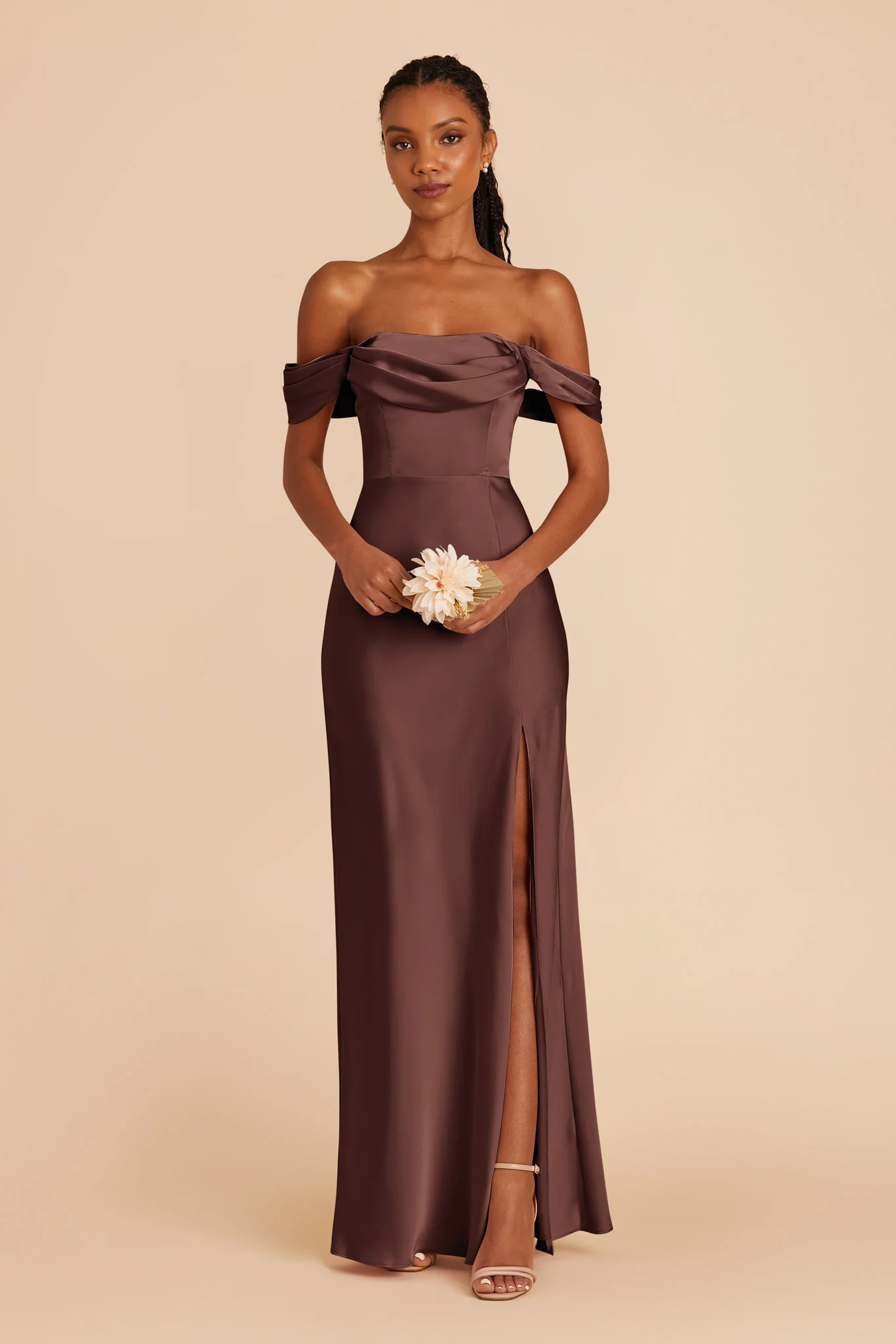 Matte Satin Chocolate Brown Dress - XNAUWBI