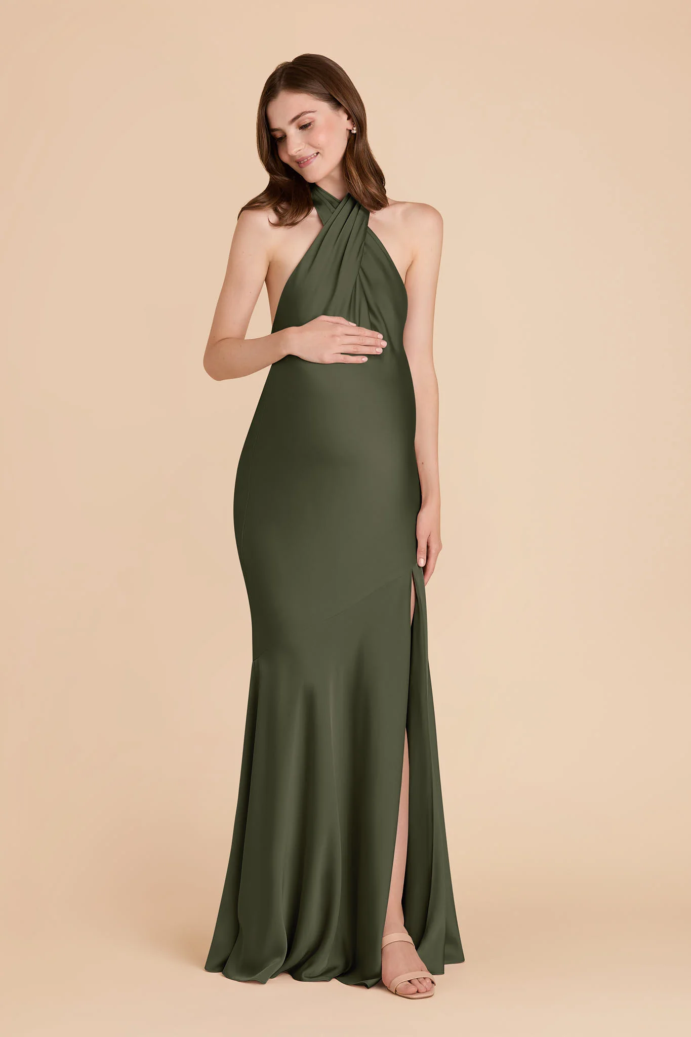 Matte Satin Olive Dress - XNAUWBI