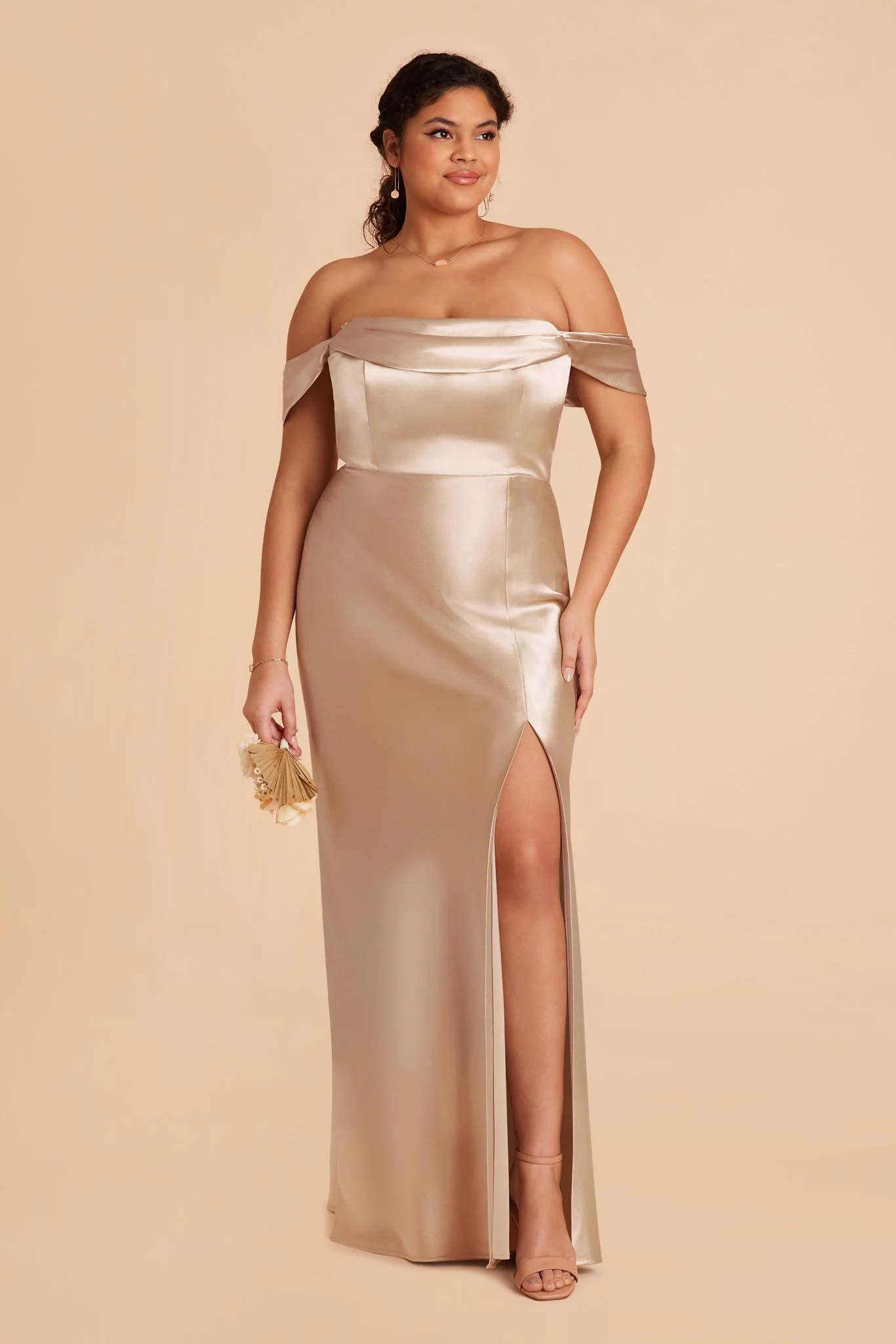 Shiny Satin Neutral Champagne Dress - XNAUWBI
