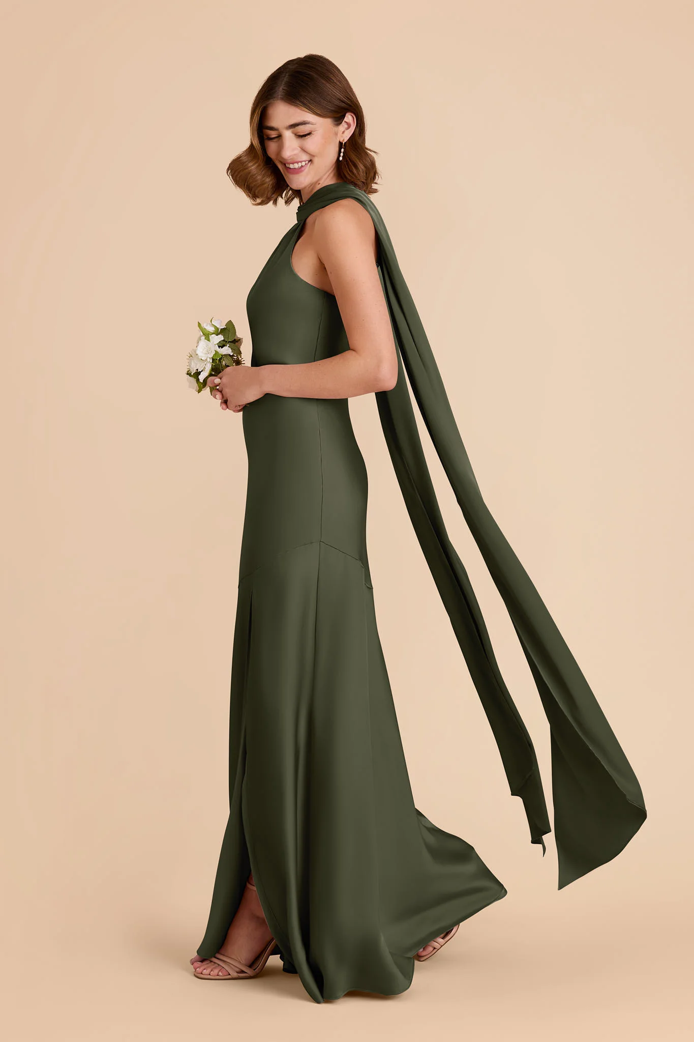 Matte Satin Olive Dress - XNAUWBI