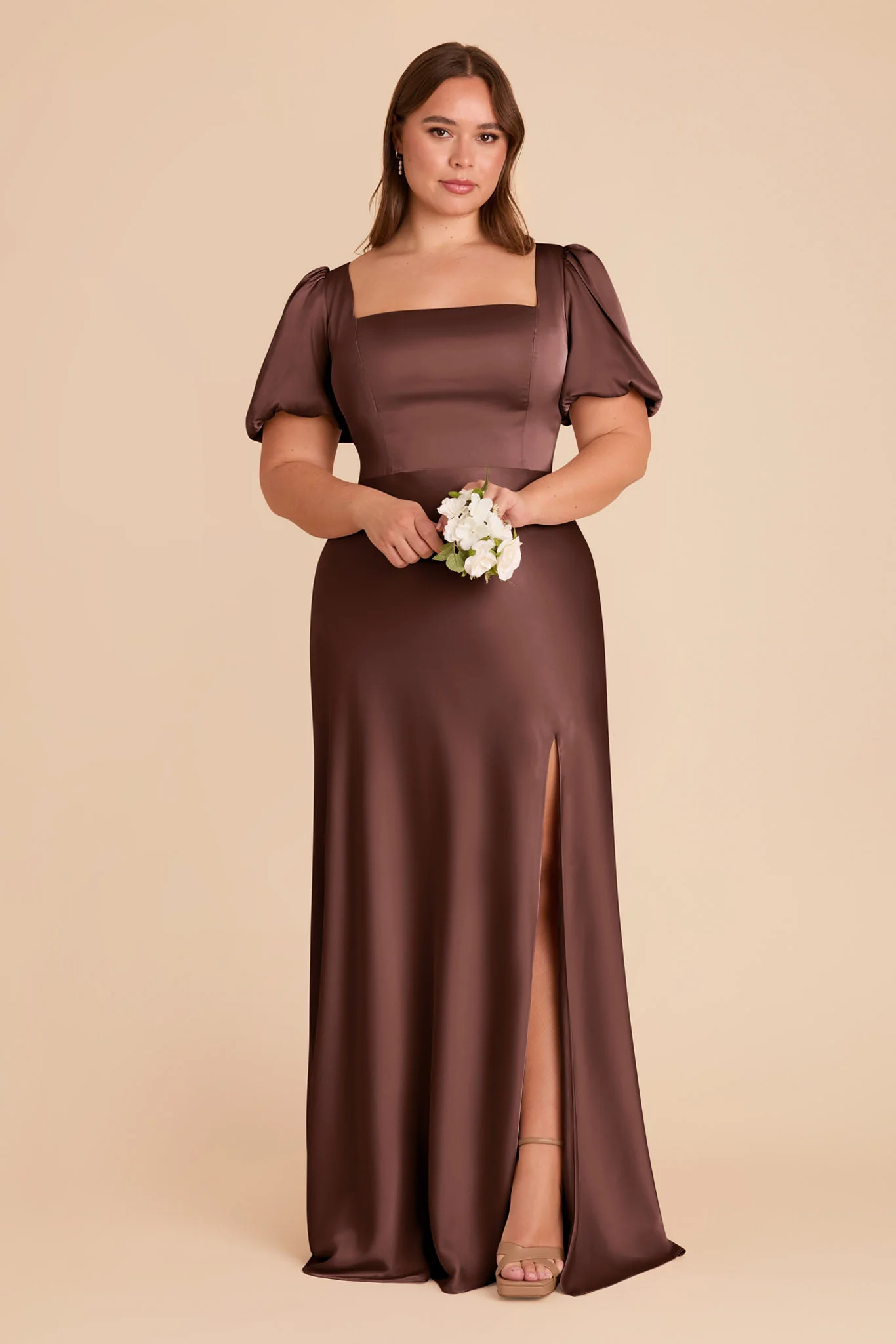 Matte Satin Chocolate Brown Dress - XNAUWBI