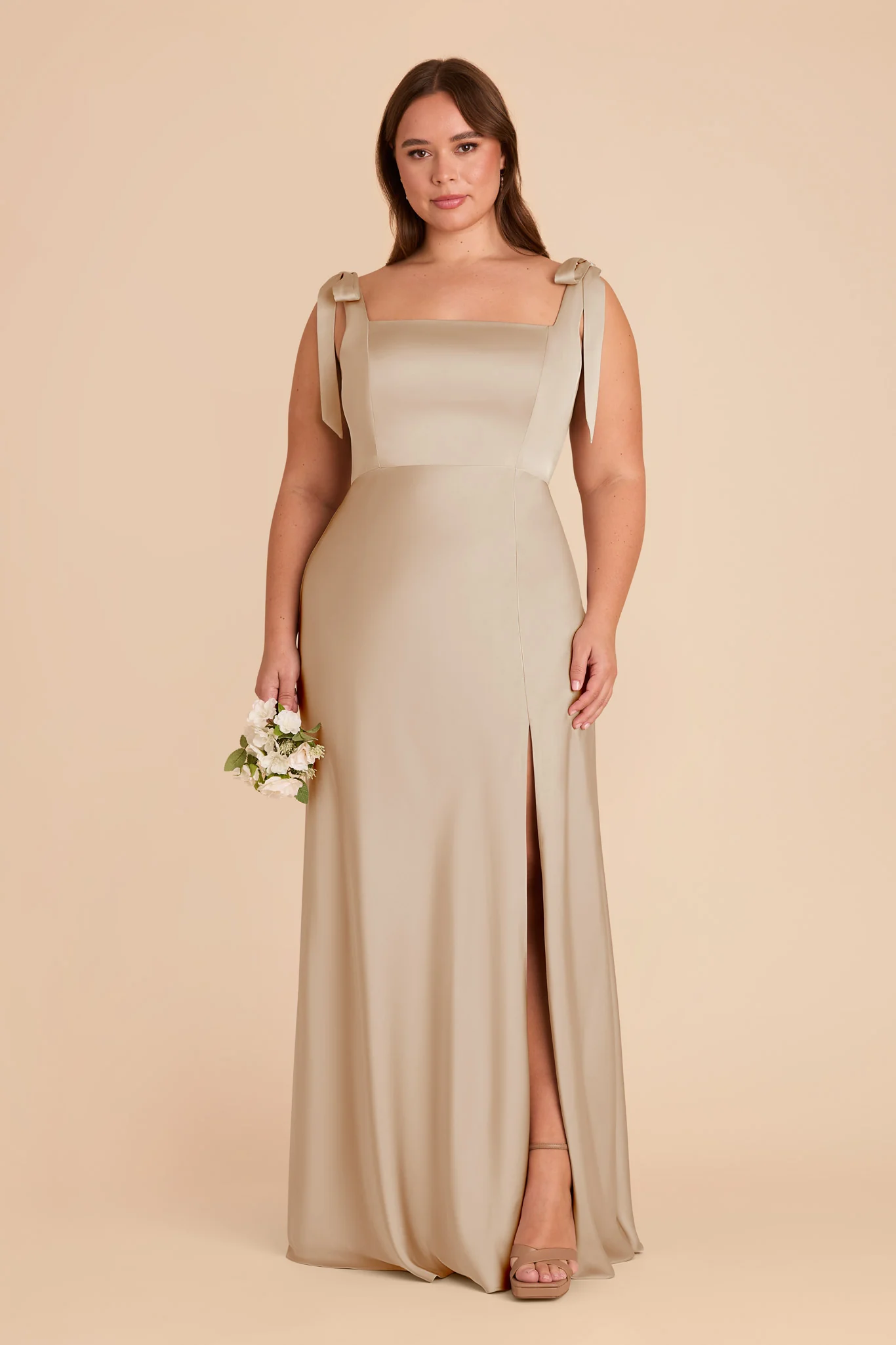 Matte Satin Neutral Champagne Dress - XNAUWBI