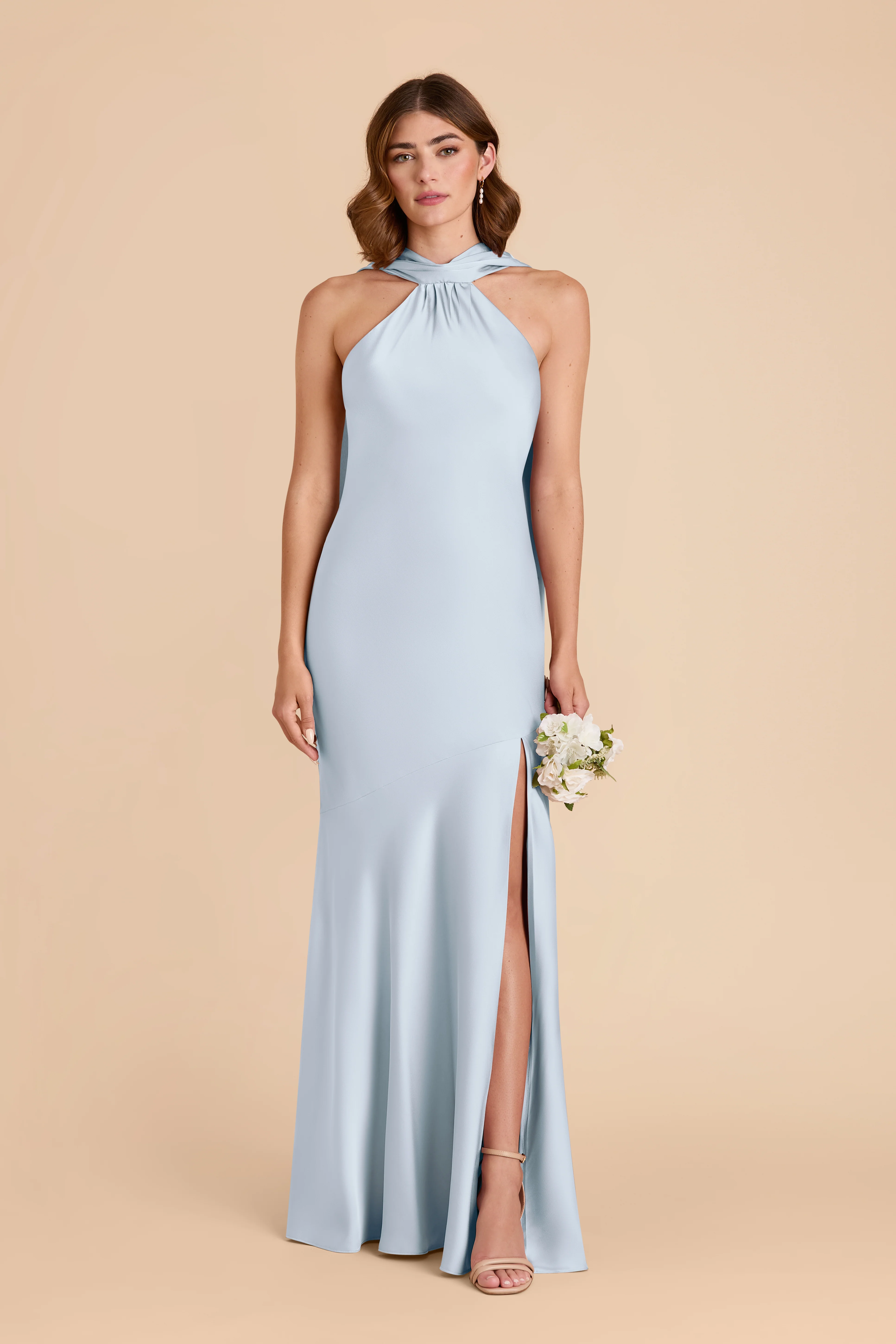 Matte Satin Mist Blue Dress - XNAUWBI