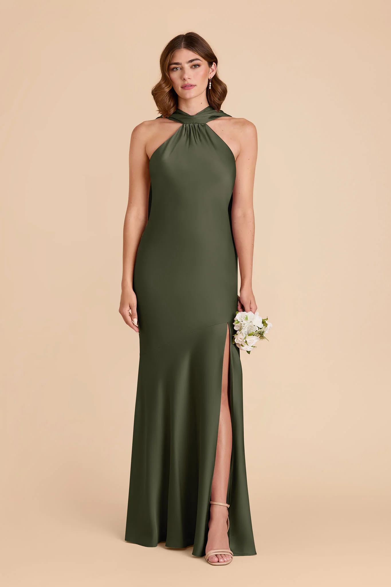 Matte Satin Olive Dress - XNAUWBI