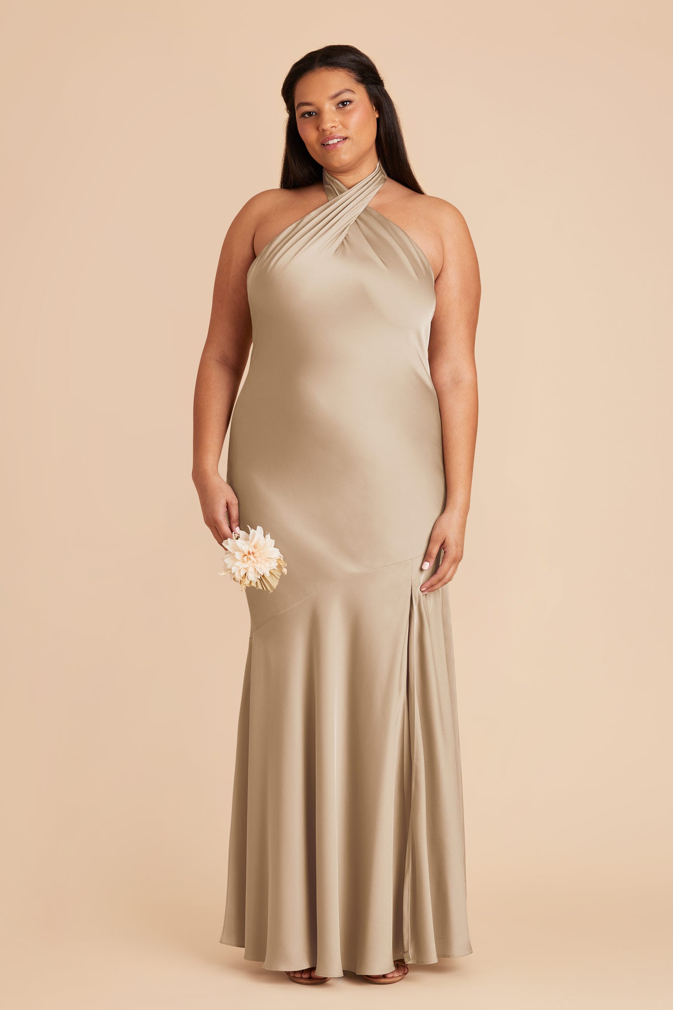 Matte Satin Neutral Champagne Dress - XNAUWBI