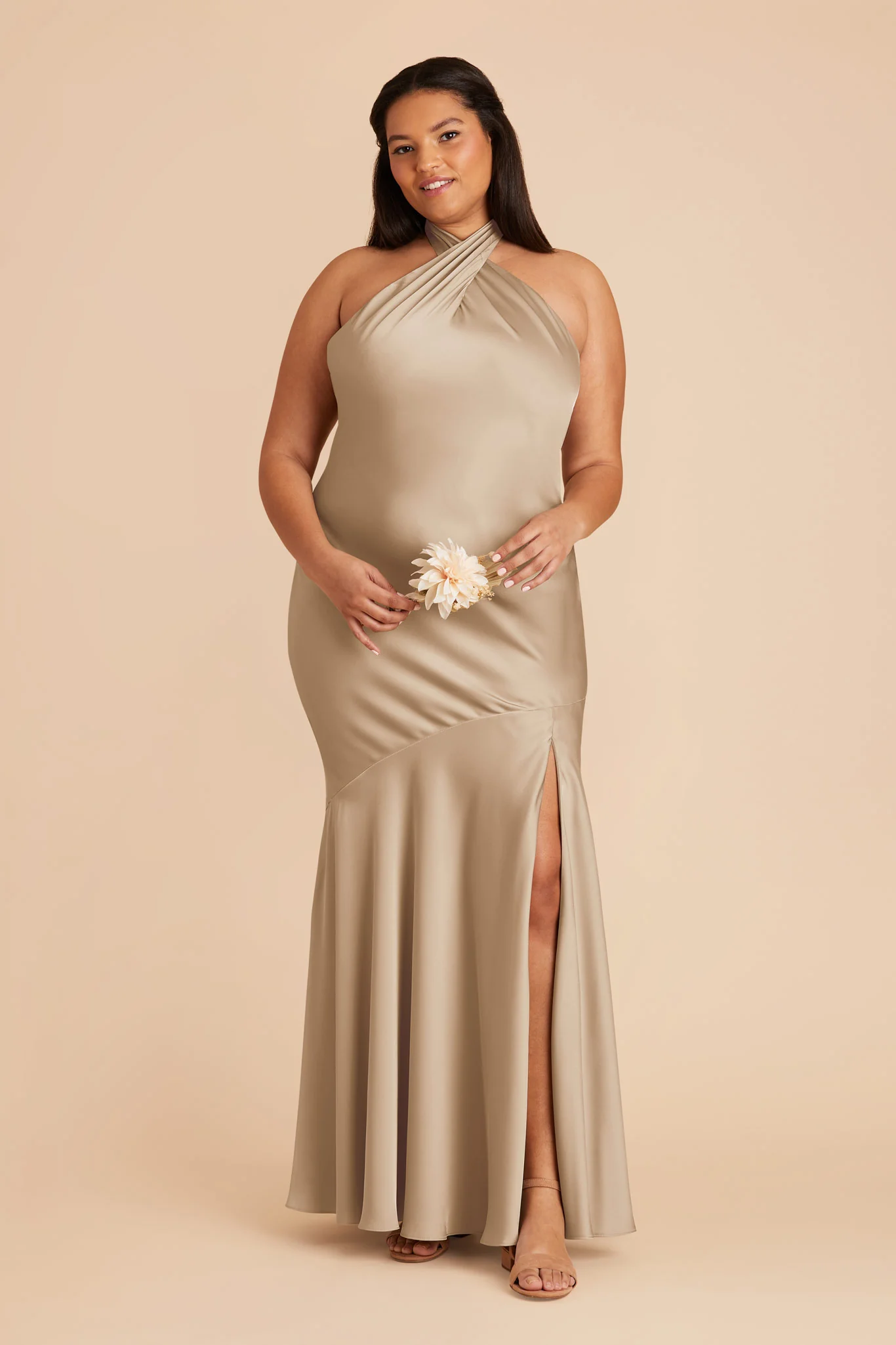 Matte Satin Neutral Champagne Dress - XNAUWBI