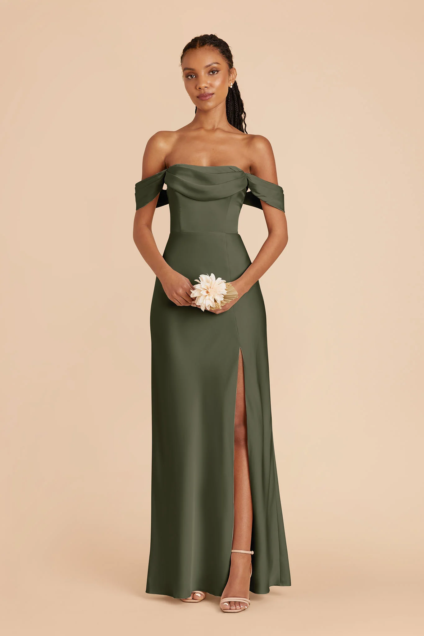 Matte Satin Olive Dress - XNAUWBI