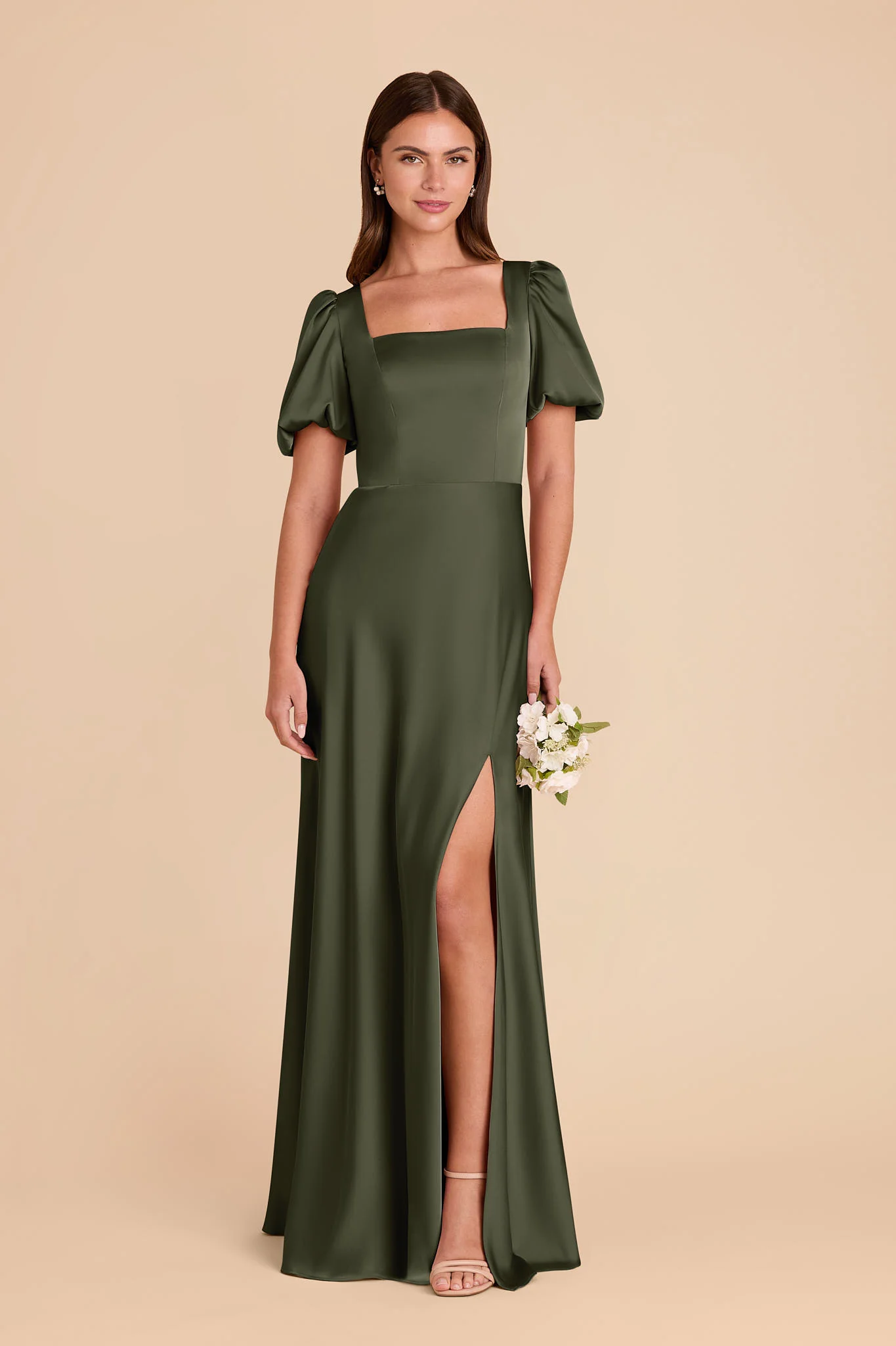 Matte Satin Olive Dress - XNAUWBI