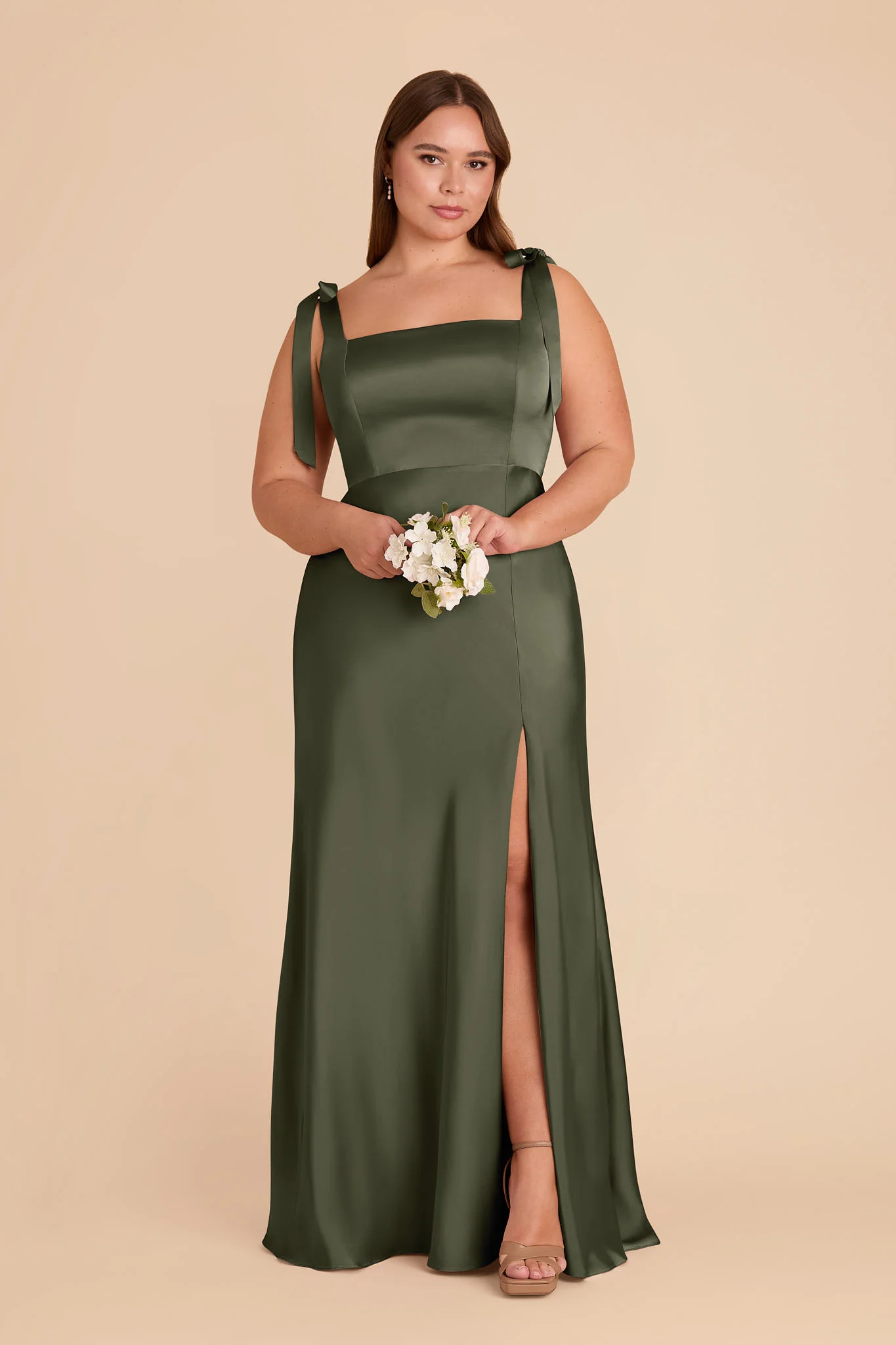 Matte Satin Olive Dress - XNAUWBI