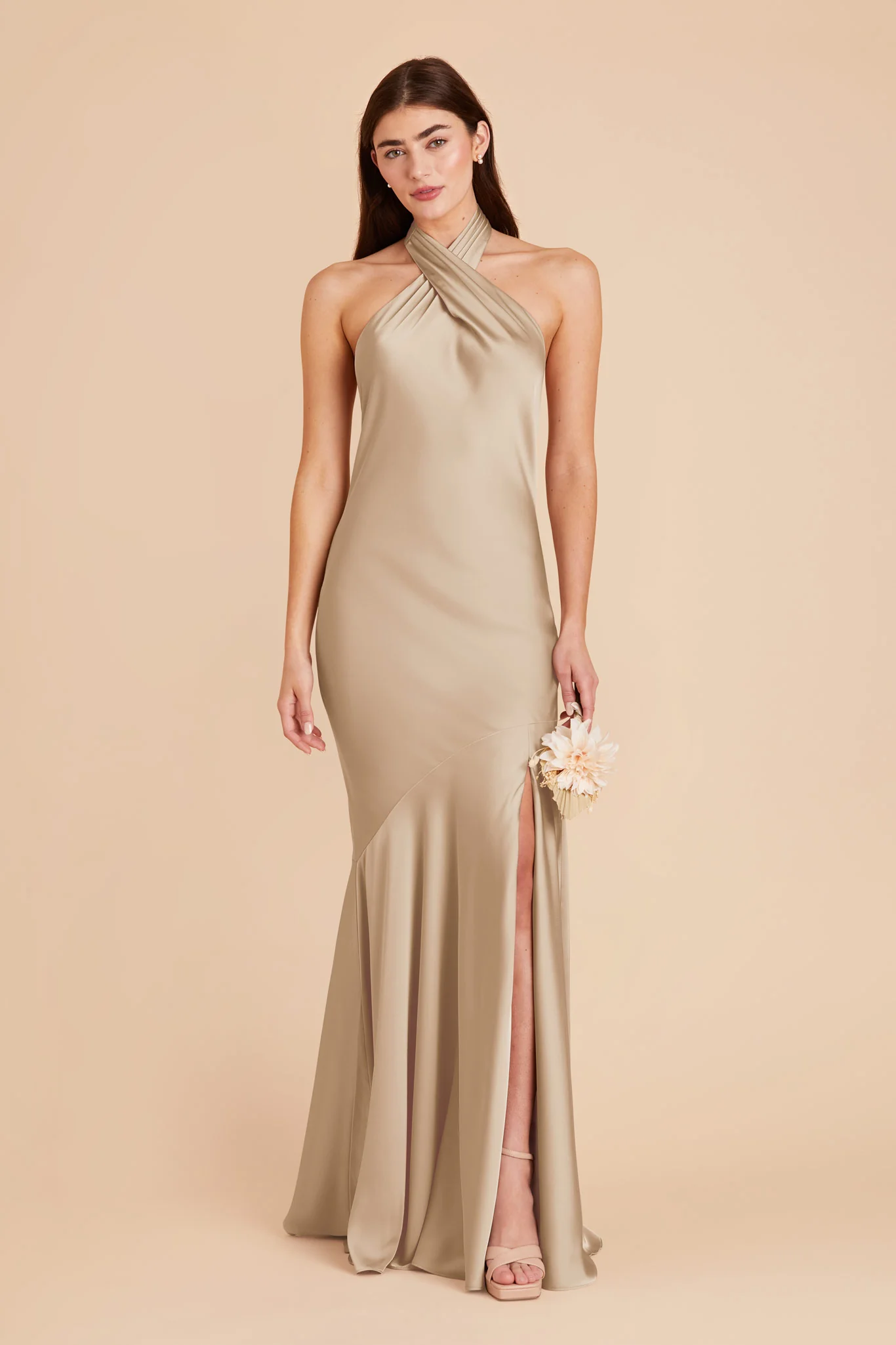 Matte Satin Neutral Champagne Dress - XNAUWBI