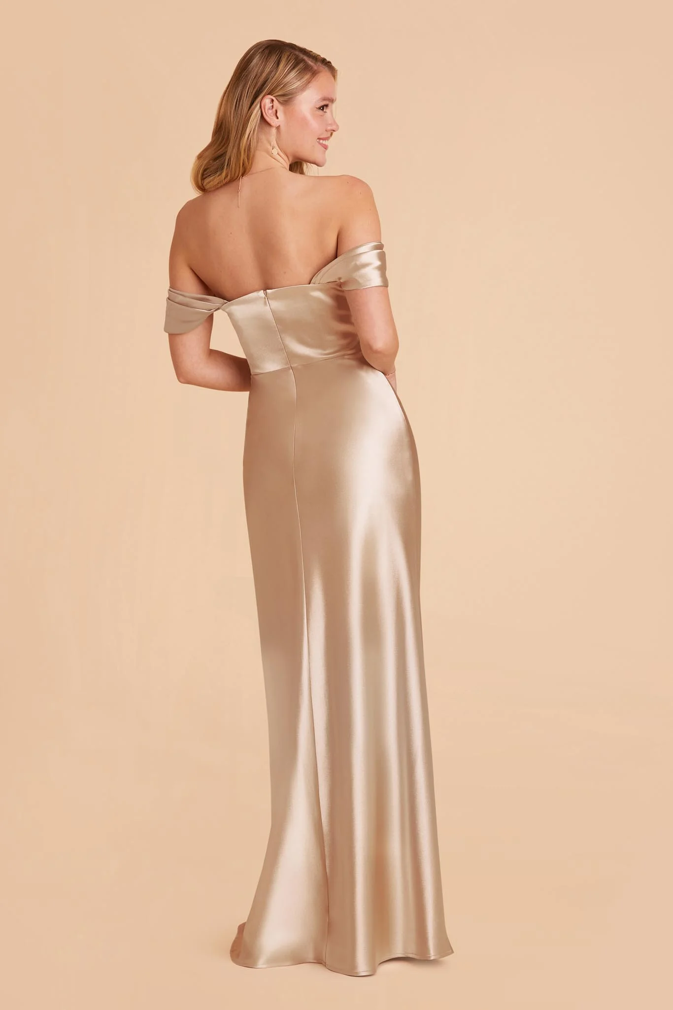 Shiny Satin Neutral Champagne Dress - XNAUWBI