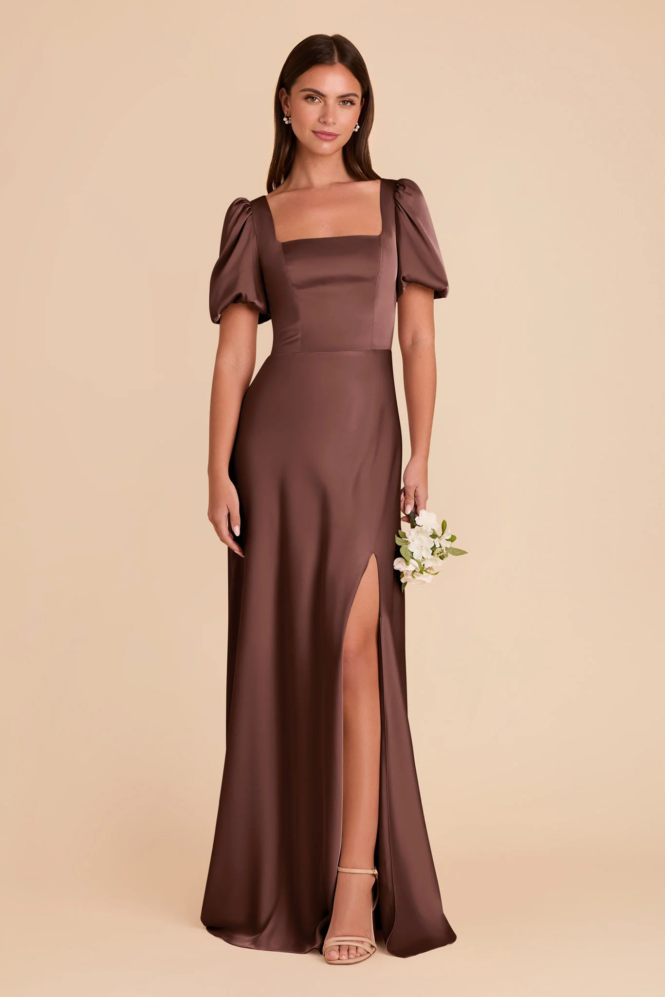 Matte Satin Chocolate Brown Dress - XNAUWBI