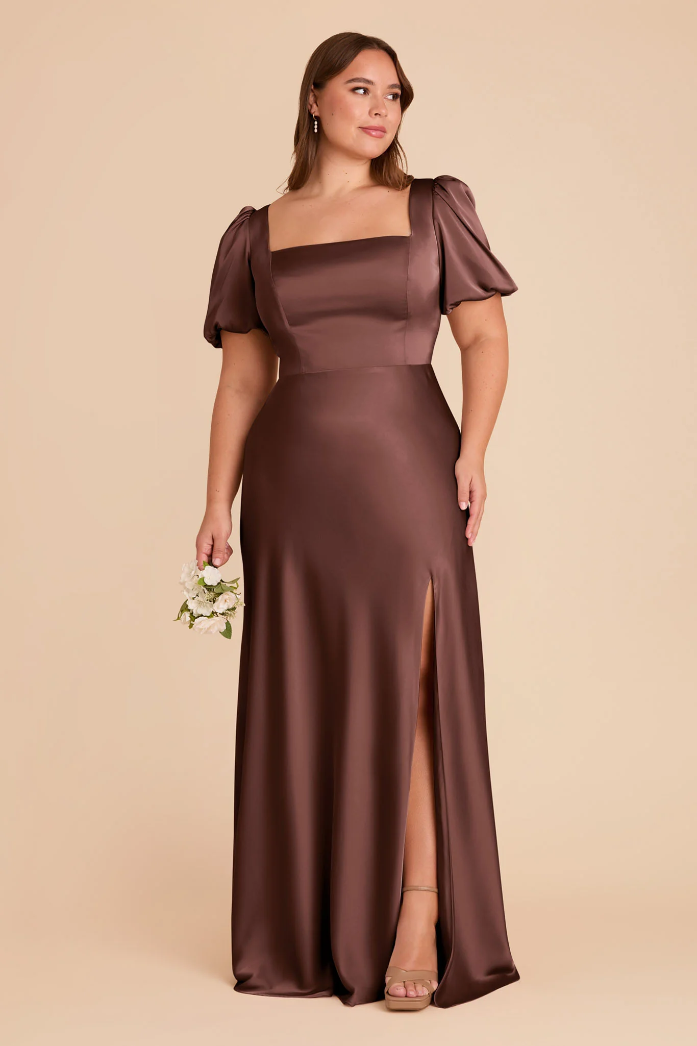 Matte Satin Chocolate Brown Dress - XNAUWBI