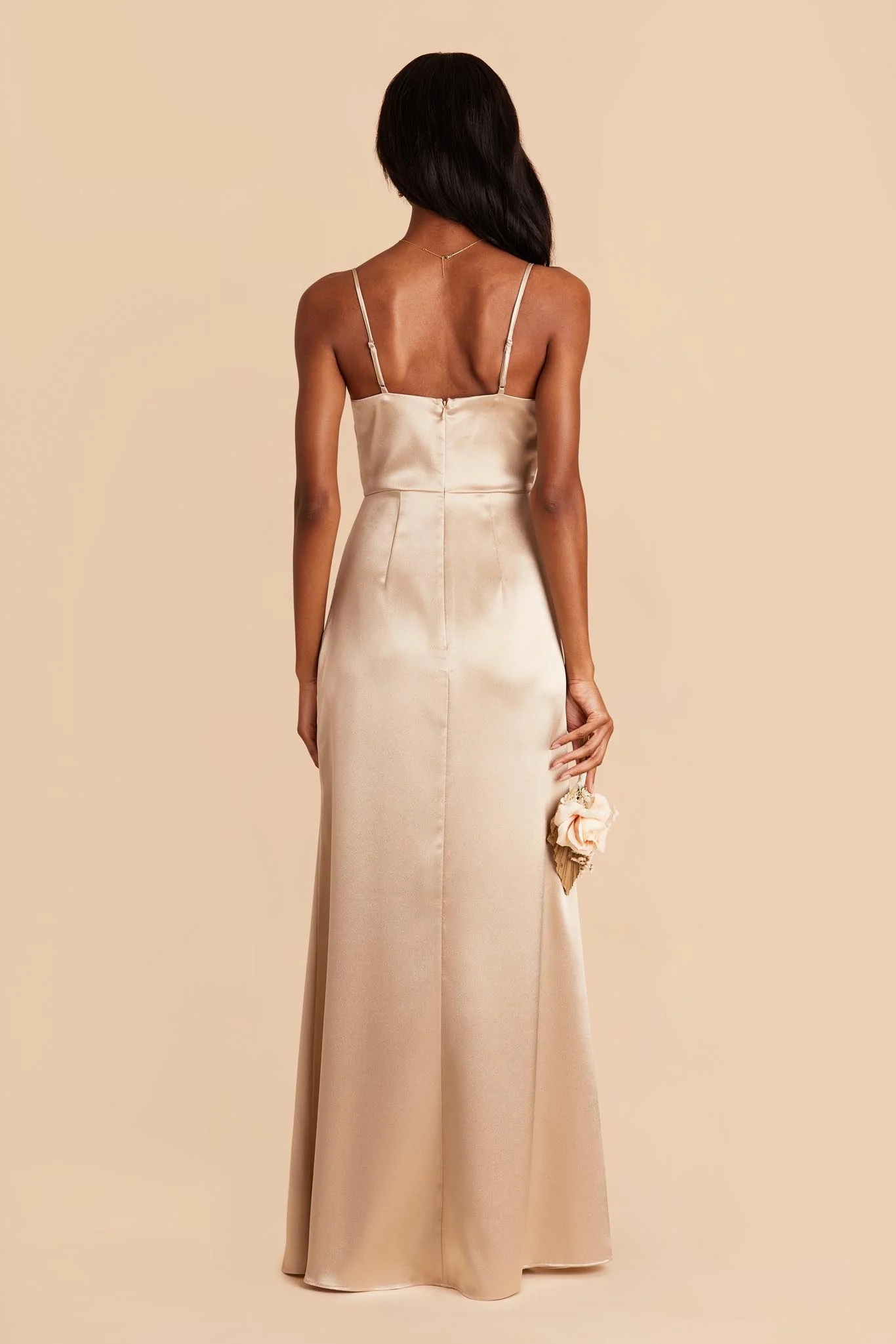 Shiny Satin Neutral Champagne Dress - XNAUWBI