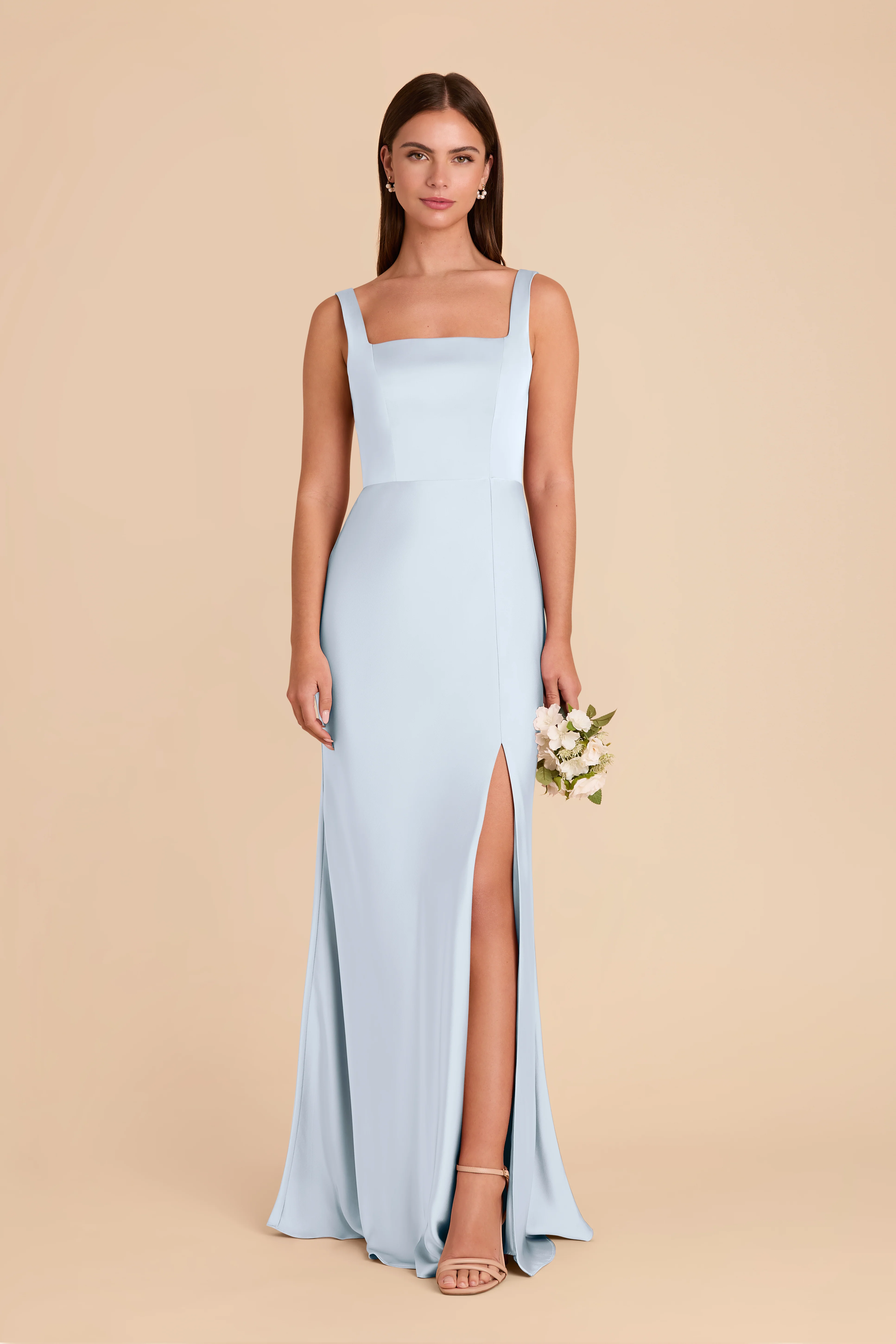 Matte Satin Mist Blue Dress - XNAUWBI
