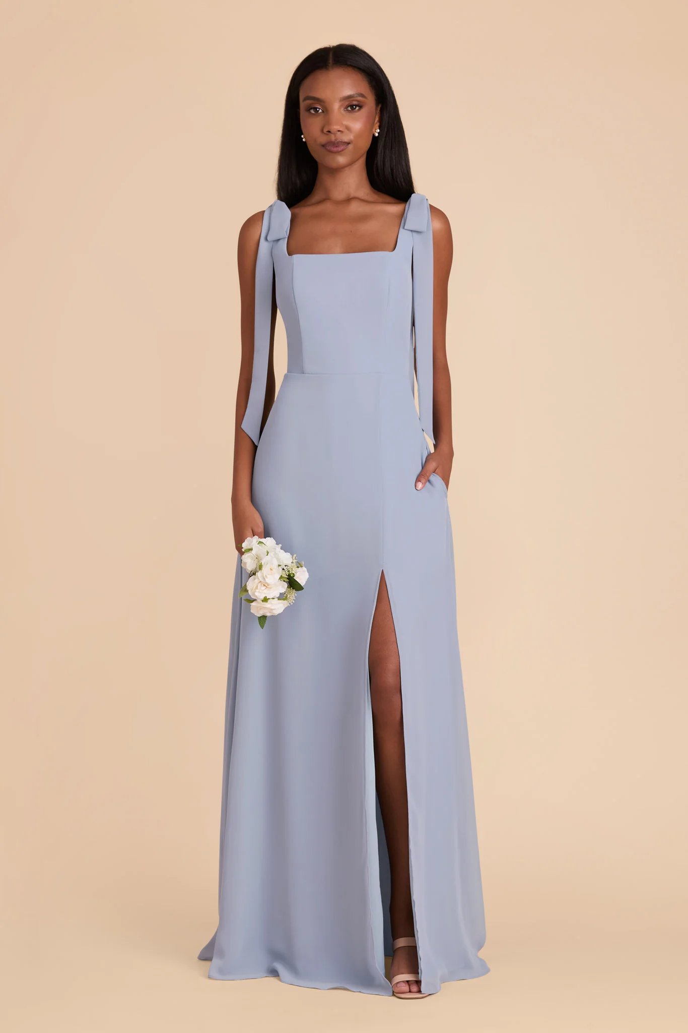 Chiffon Dusty Blue Dress - XNAUWBI