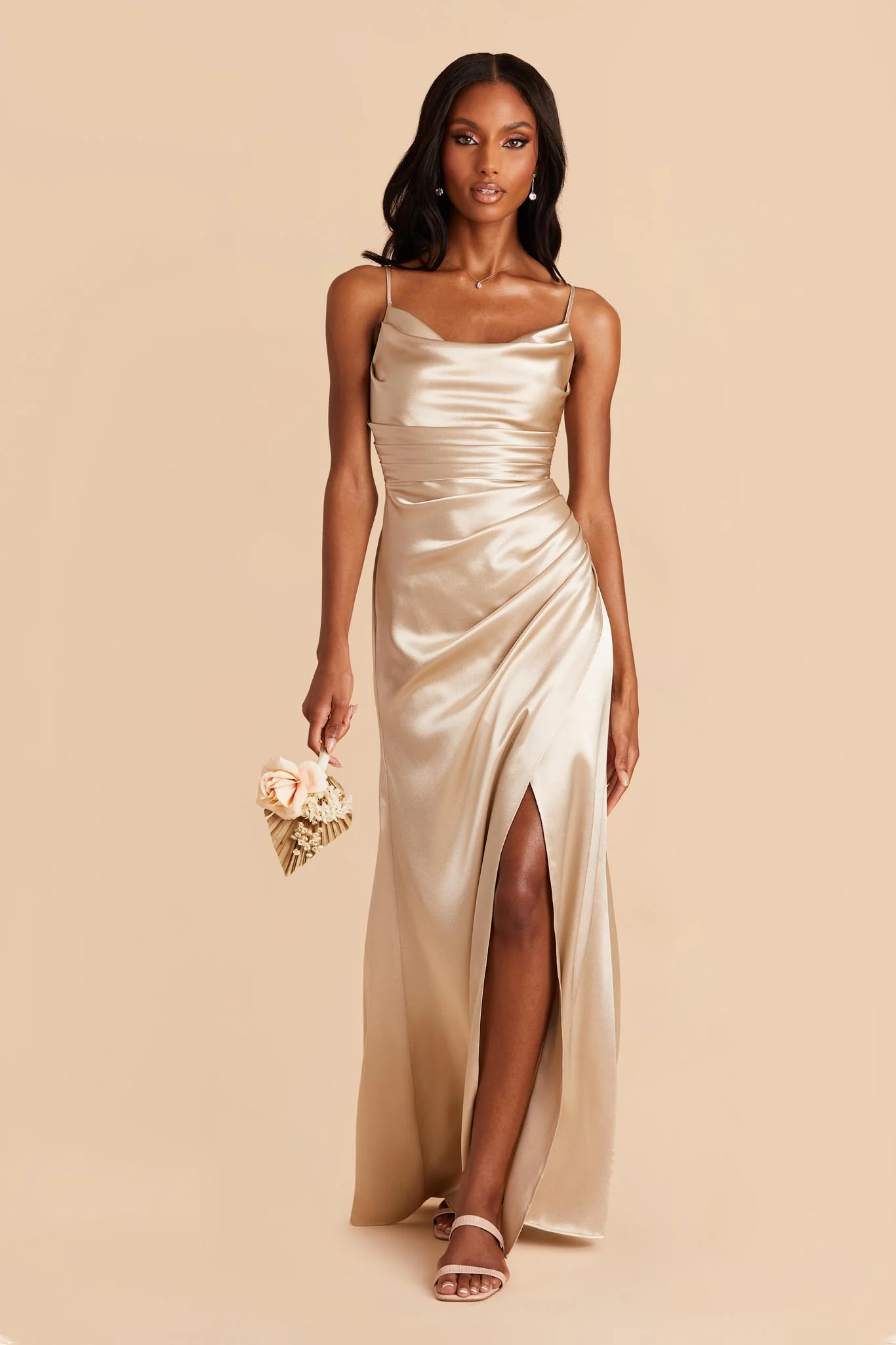 Shiny Satin Neutral Champagne Dress - XNAUWBI