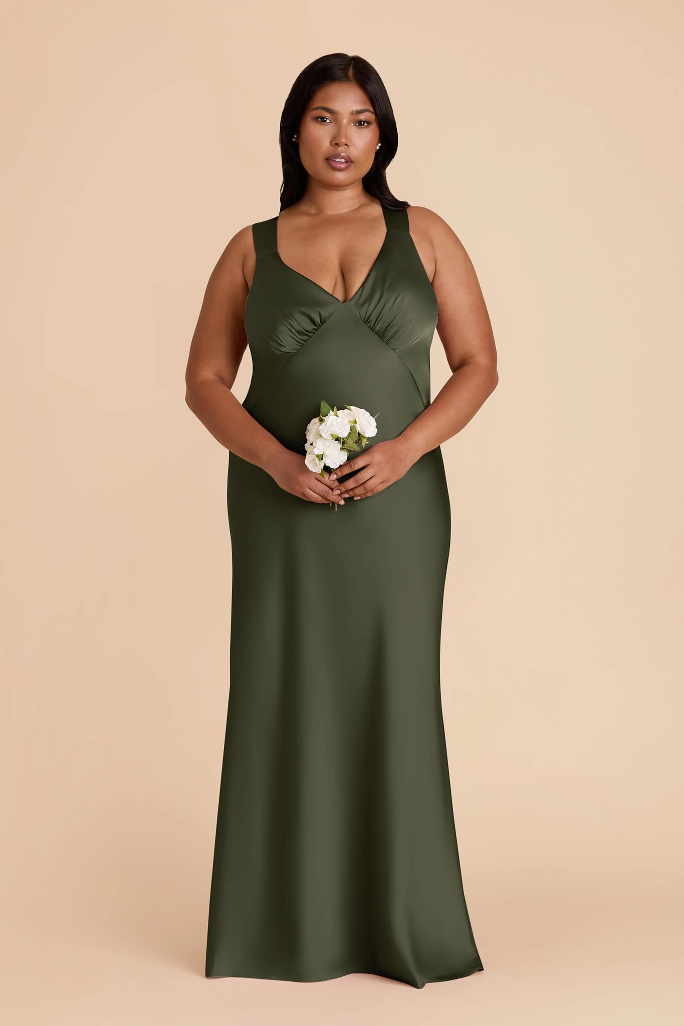 Matte Satin Olive Dress - XNAUWBI