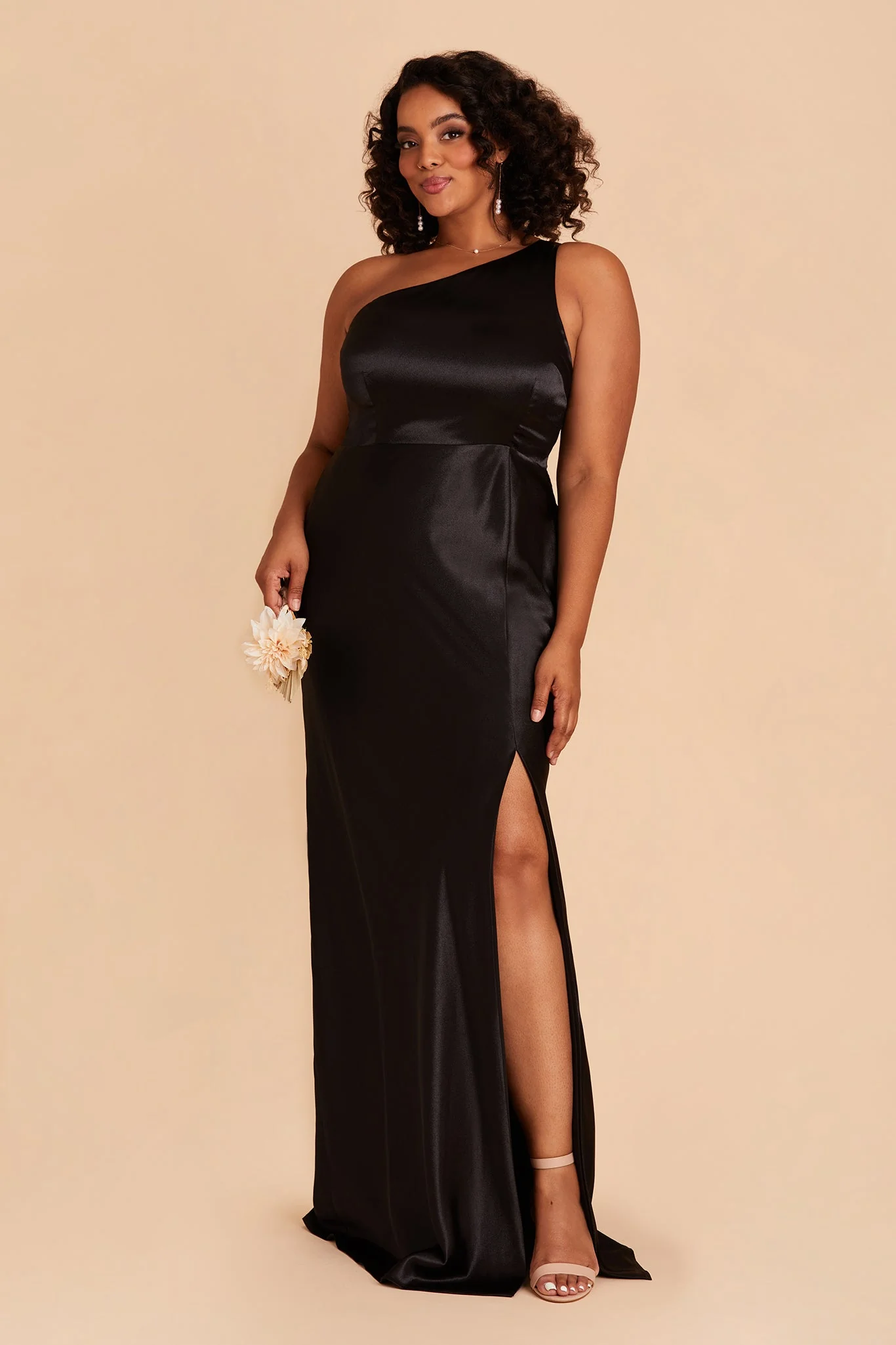 Shiny Satin Black Dress - XNAUWBI