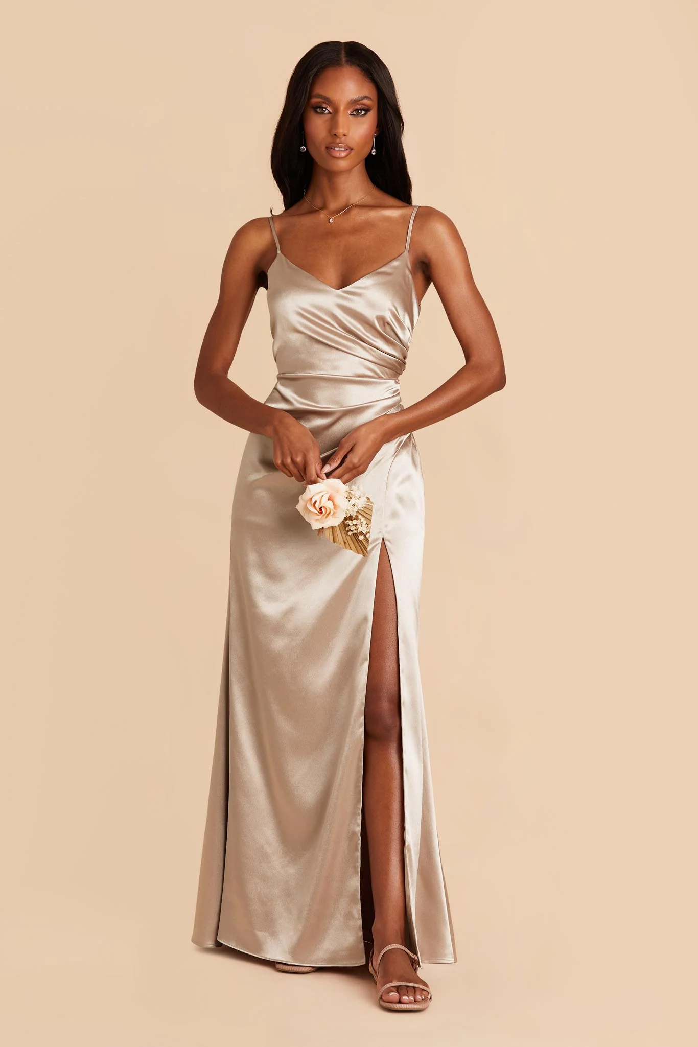 Shiny Satin Neutral Champagne Dress - XNAUWBI