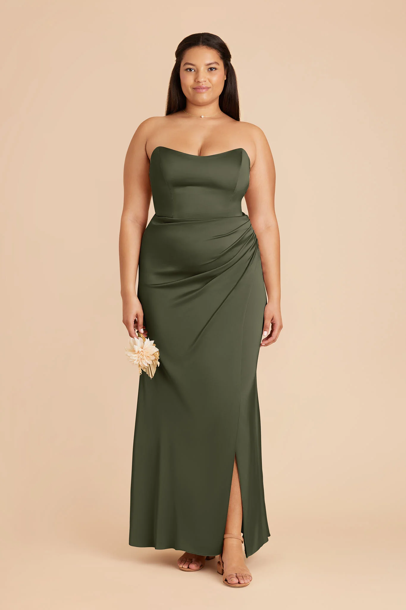Matte Satin Olive Dress - XNAUWBI