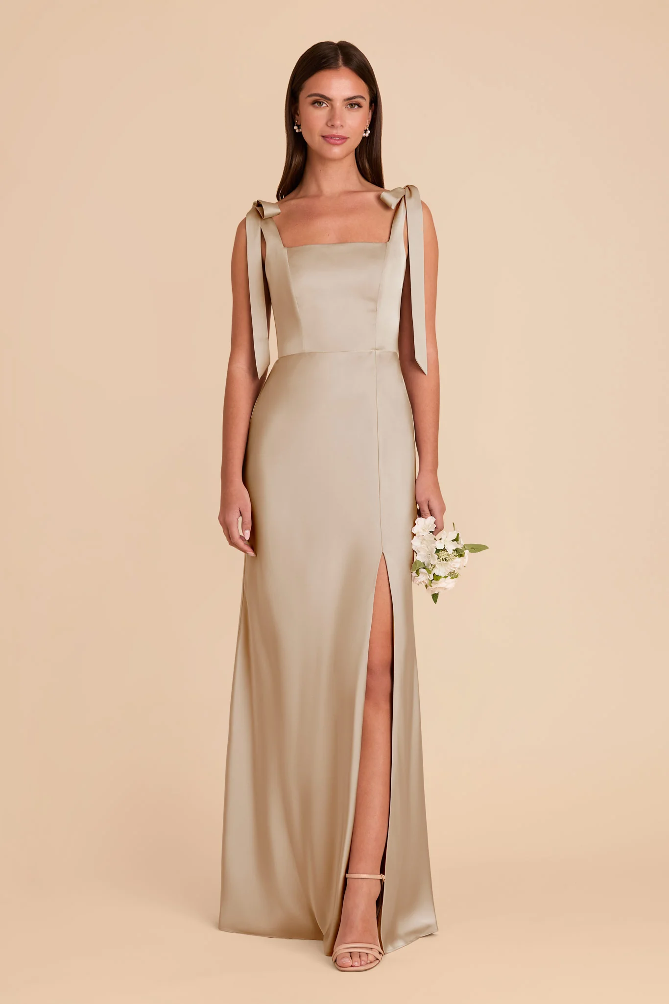 Matte Satin Neutral Champagne Dress - XNAUWBI