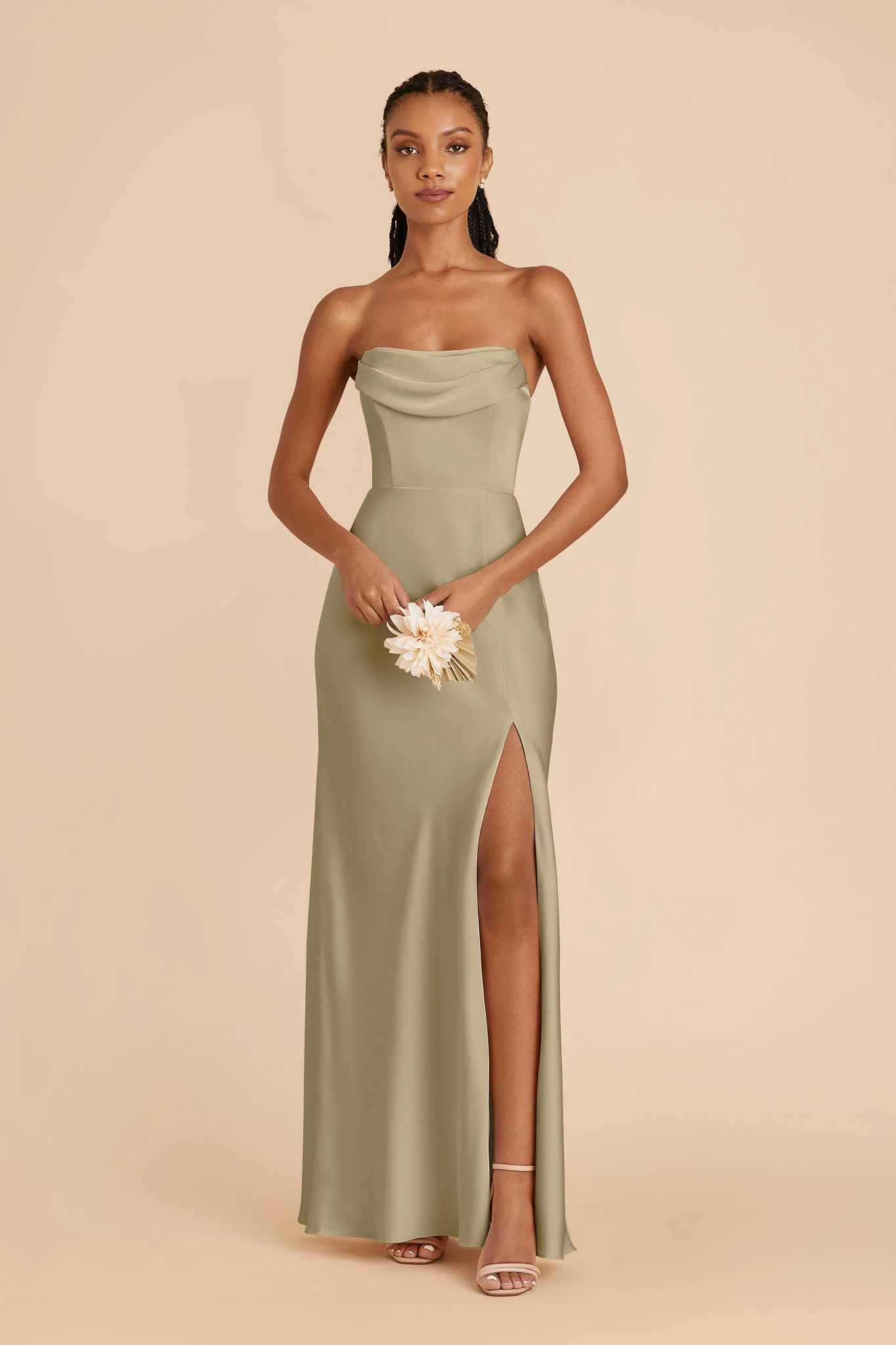 Matte Satin Moss Green Dress - XNAUWBI