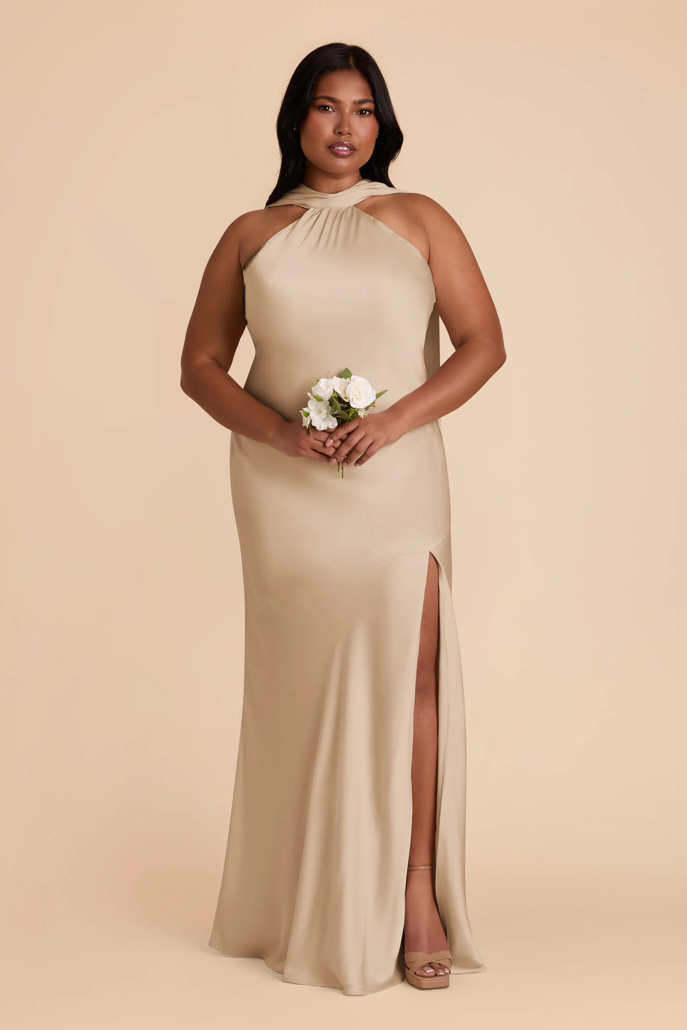 Matte Satin Neutral Champagne Dress - XNAUWBI