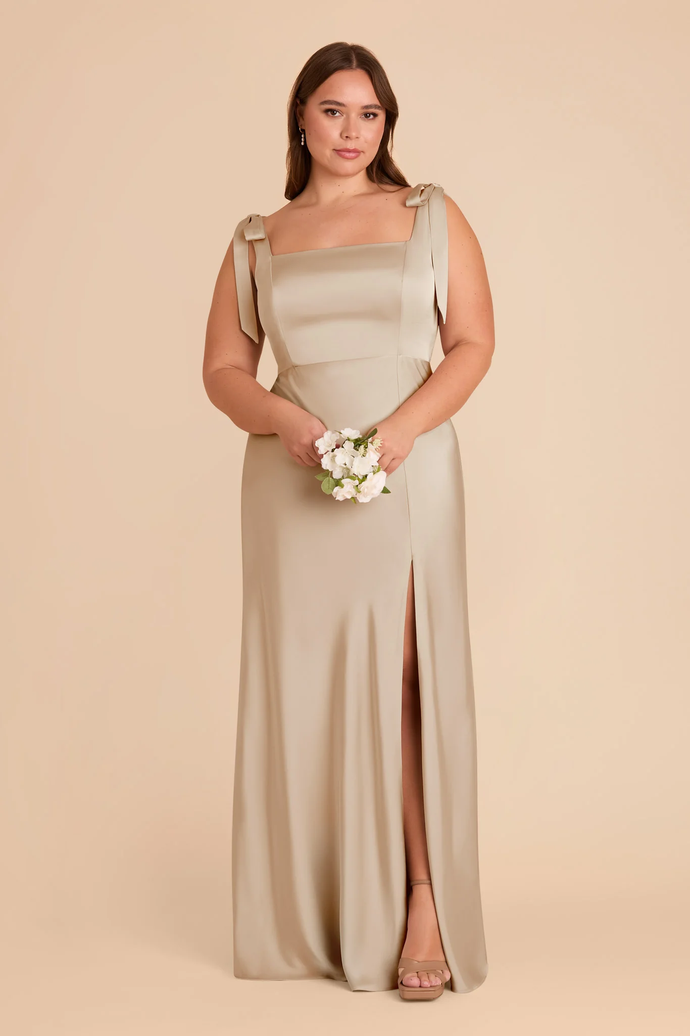 Matte Satin Neutral Champagne Dress - XNAUWBI