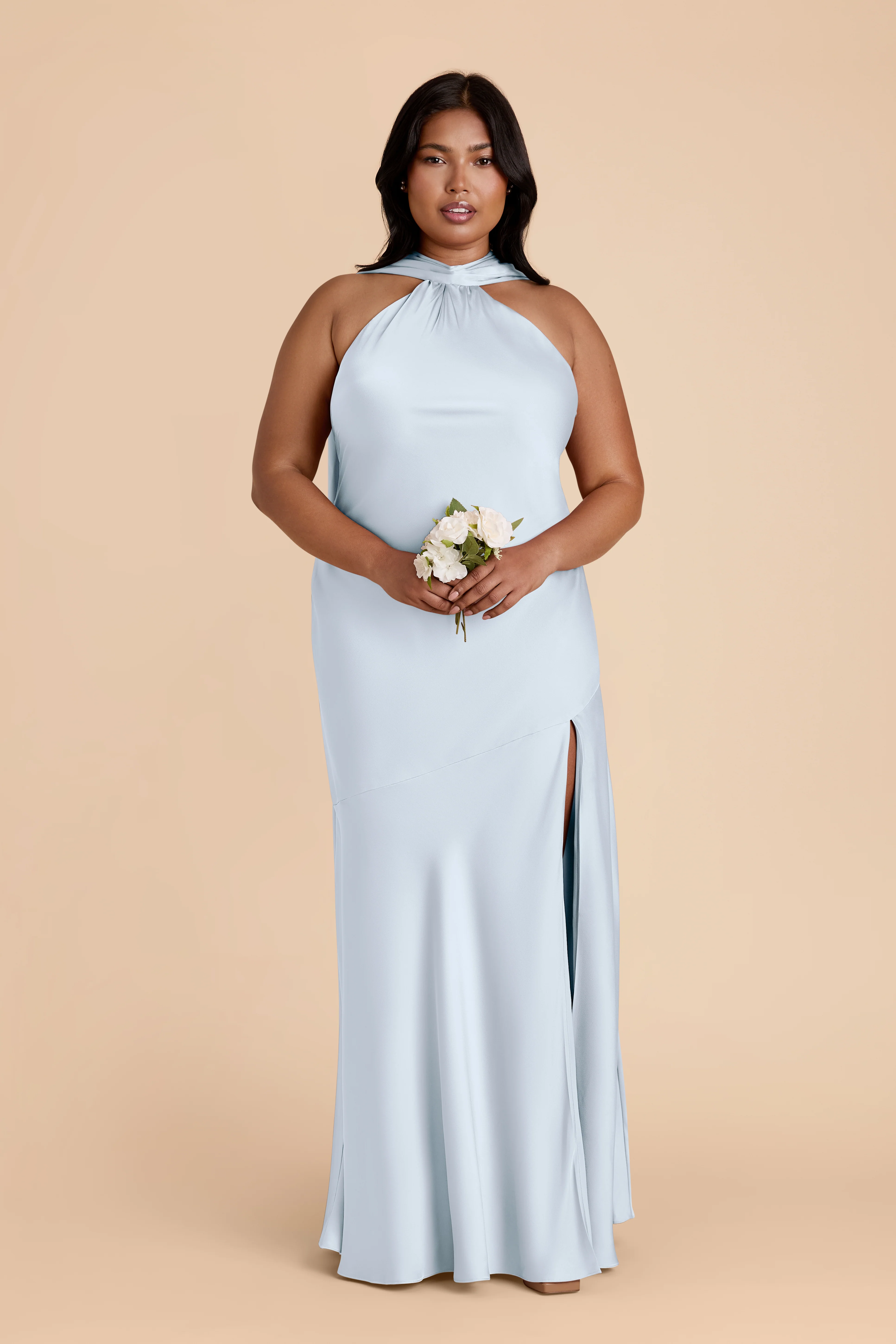 Matte Satin Mist Blue Dress - XNAUWBI