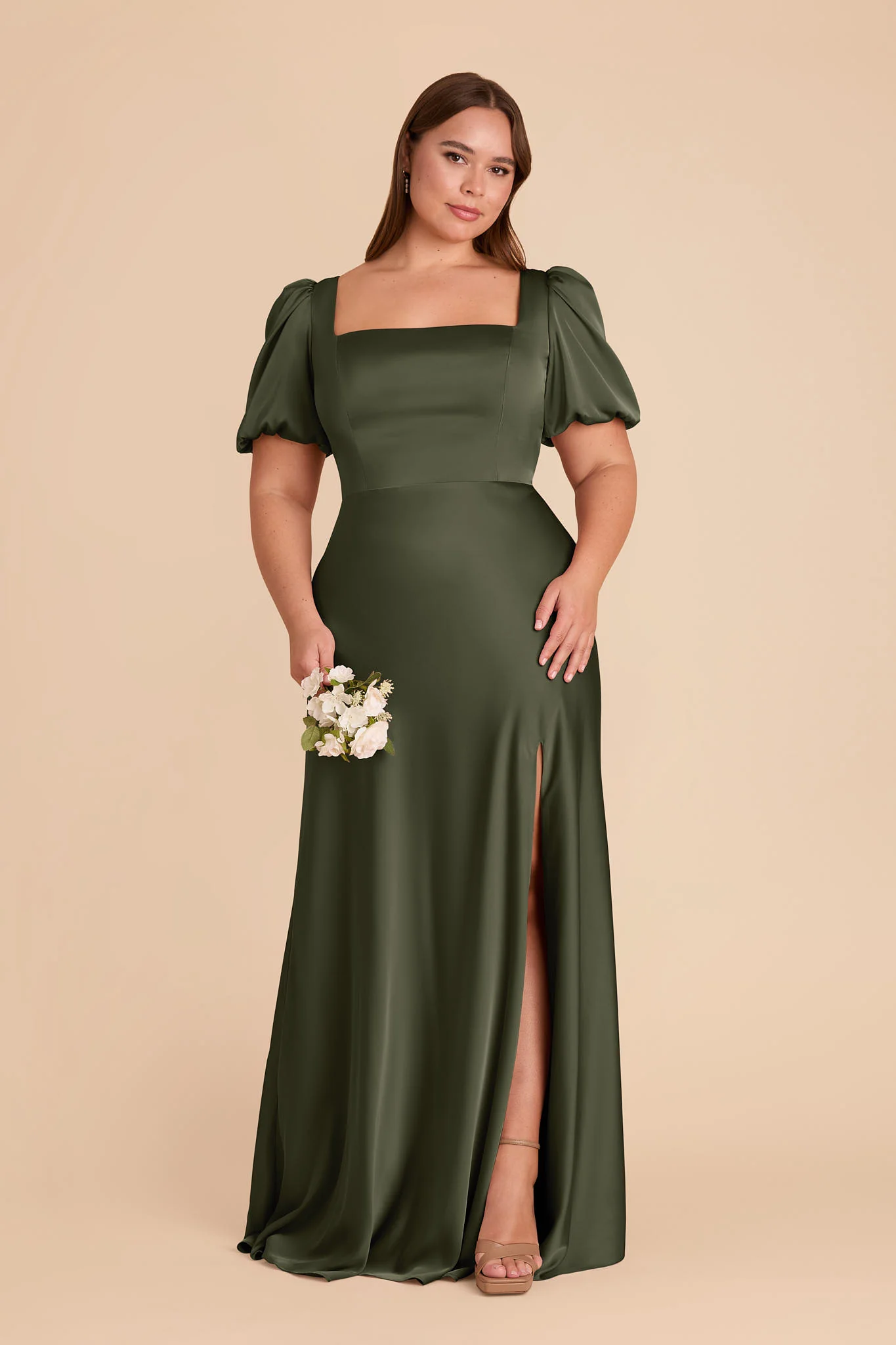 Matte Satin Olive Dress - XNAUWBI