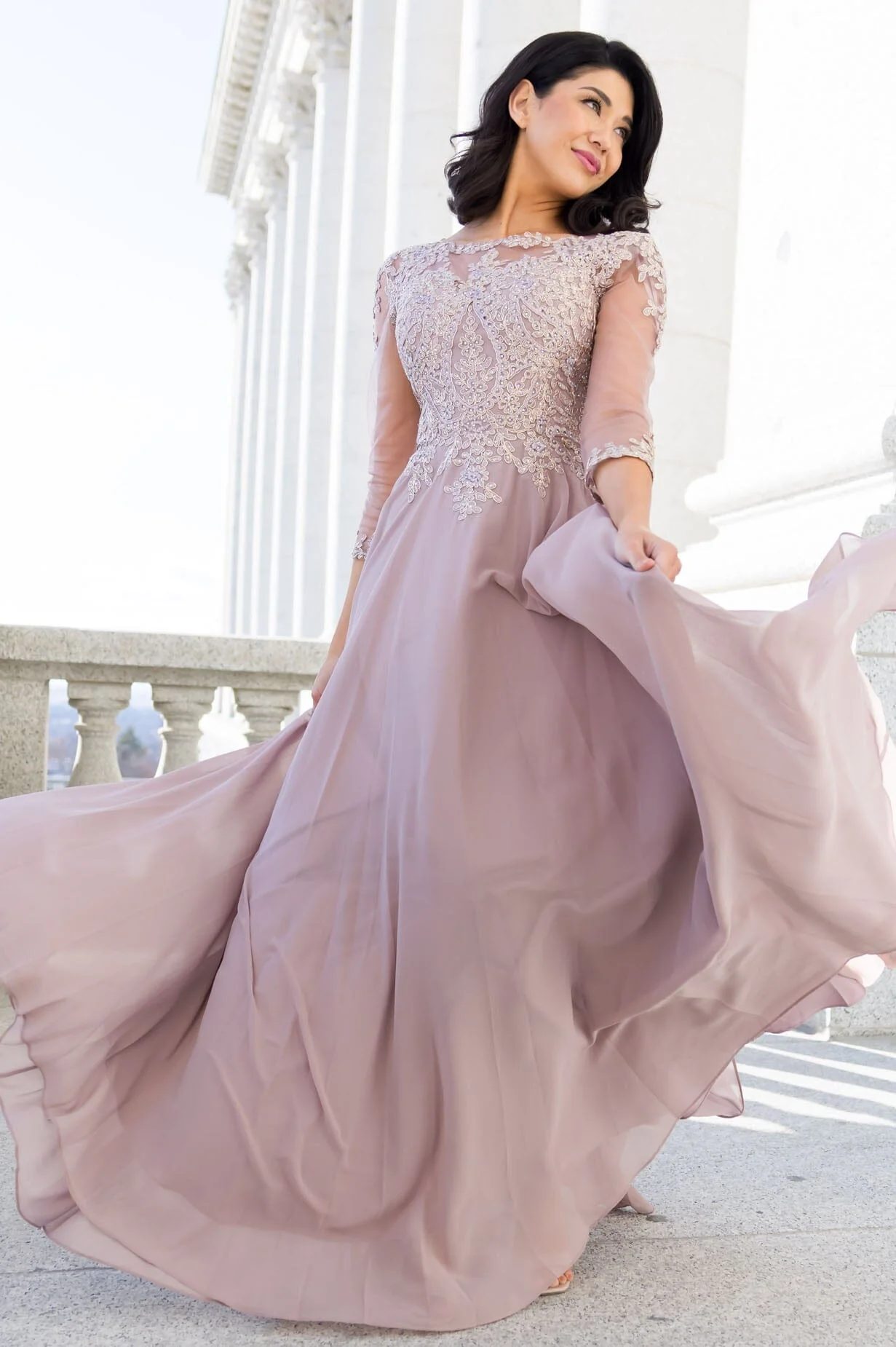 The Aurora Dusty Crepe Mauve Dresses - XNAUWBI